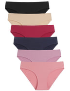 Caterlove Women's Seamless Underwear No Show Bikini Panties 6 Pack | Invisible Breathable Comfortable Briefs, Soft Stretchy Silky Touch Fabric, Low Rise Hipster for Gym Work Daily