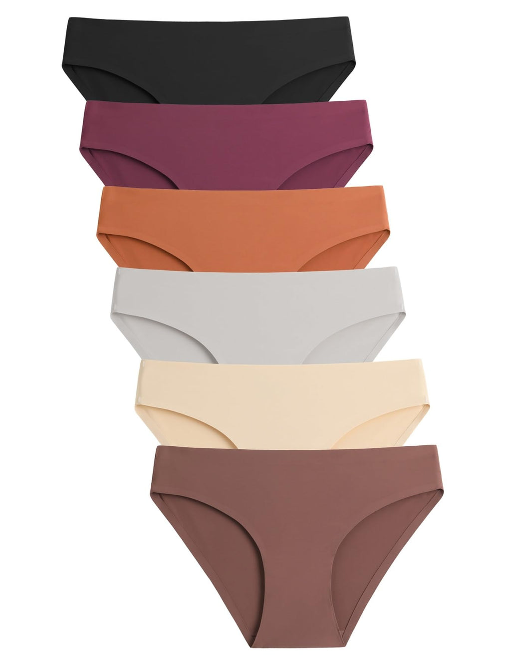 Caterlove Women's Seamless Underwear No Show Bikini Panties 6 Pack | Invisible Breathable Comfortable Briefs, Soft Stretchy Silky Touch Fabric, Low Rise Hipster for Gym Work Daily