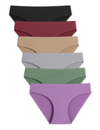 Caterlove Women's Seamless Underwear No Show Bikini Panties 6 Pack | Invisible Breathable Comfortable Briefs, Soft Stretchy Silky Touch Fabric, Low Rise Hipster for Gym Work Daily