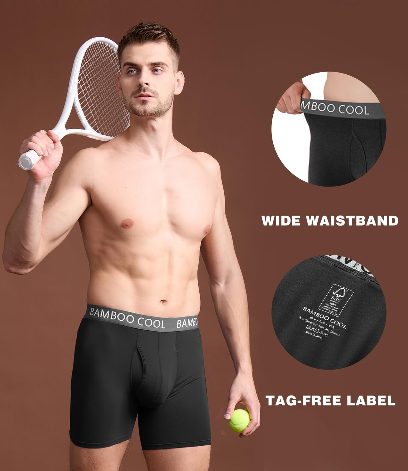 BAMBOO COOL Ultra Soft & breathable Mens Underwear Boxer Briefs Pack | Natural Bamboo Fabric‌,No Ride Up,Softer&Cooler than Cotton,Lightweight&breathable,Daily Wear,Outdoor
