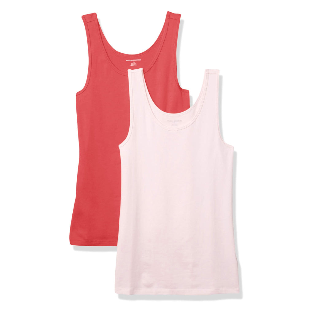 Amazon Essentials Women's Slim-Fit Ribbed Scoop Neck Tank Tops, Pack of 2