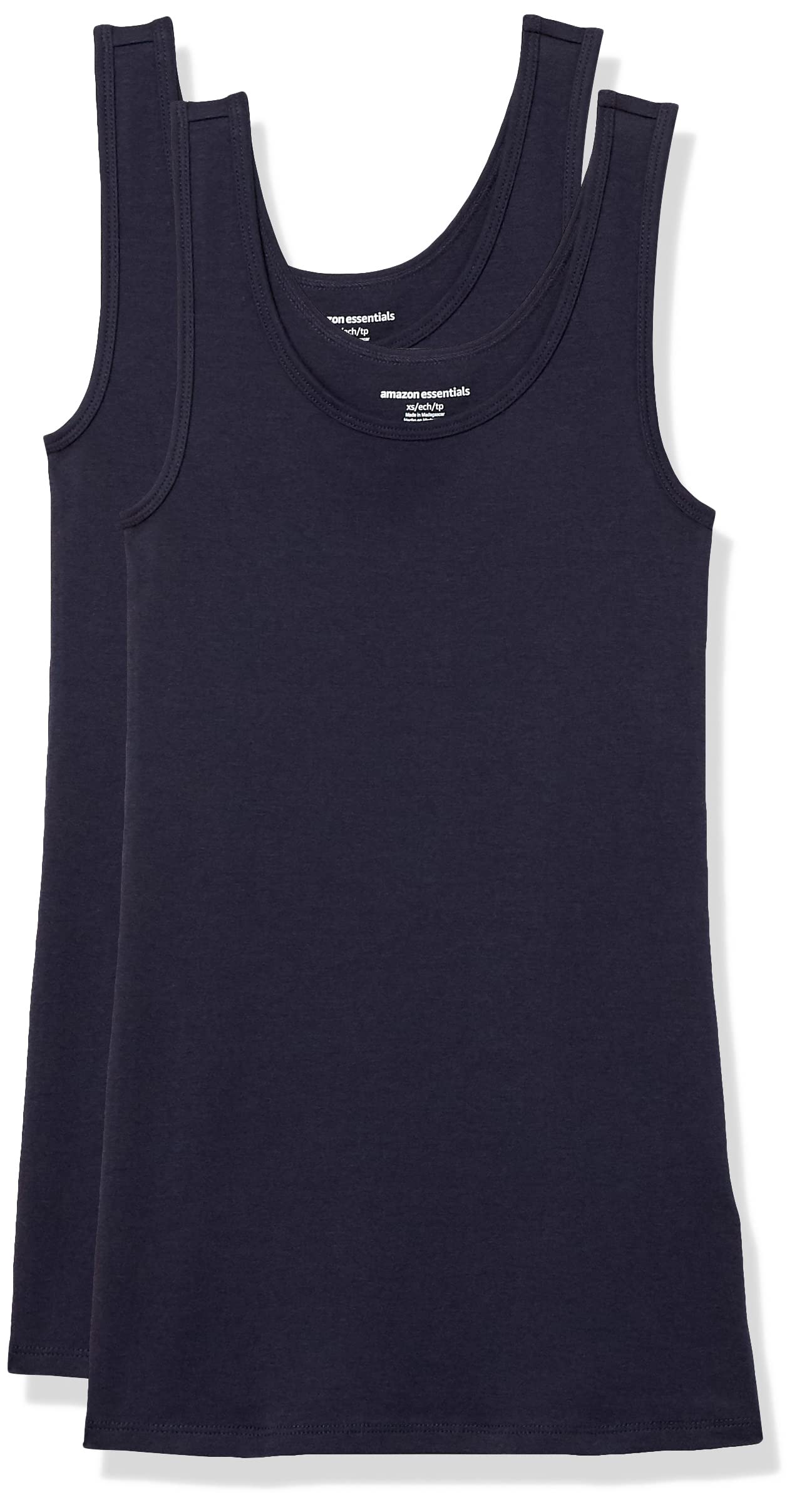 Amazon Essentials Women's Slim-Fit Ribbed Scoop Neck Tank Tops, Pack of 2
