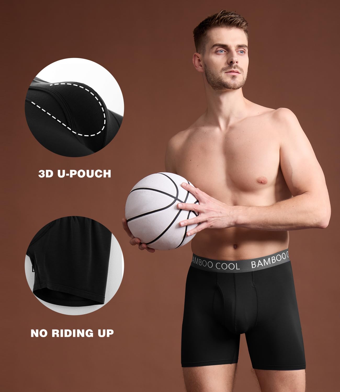 BAMBOO COOL Ultra Soft & breathable Mens Underwear Boxer Briefs Pack | Natural Bamboo Fabric‌,No Ride Up,Softer&Cooler than Cotton,Lightweight&breathable,Daily Wear,Outdoor