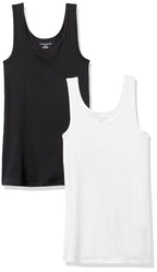 Amazon Essentials Women's Slim-Fit Ribbed Scoop Neck Tank Tops, Pack of 2