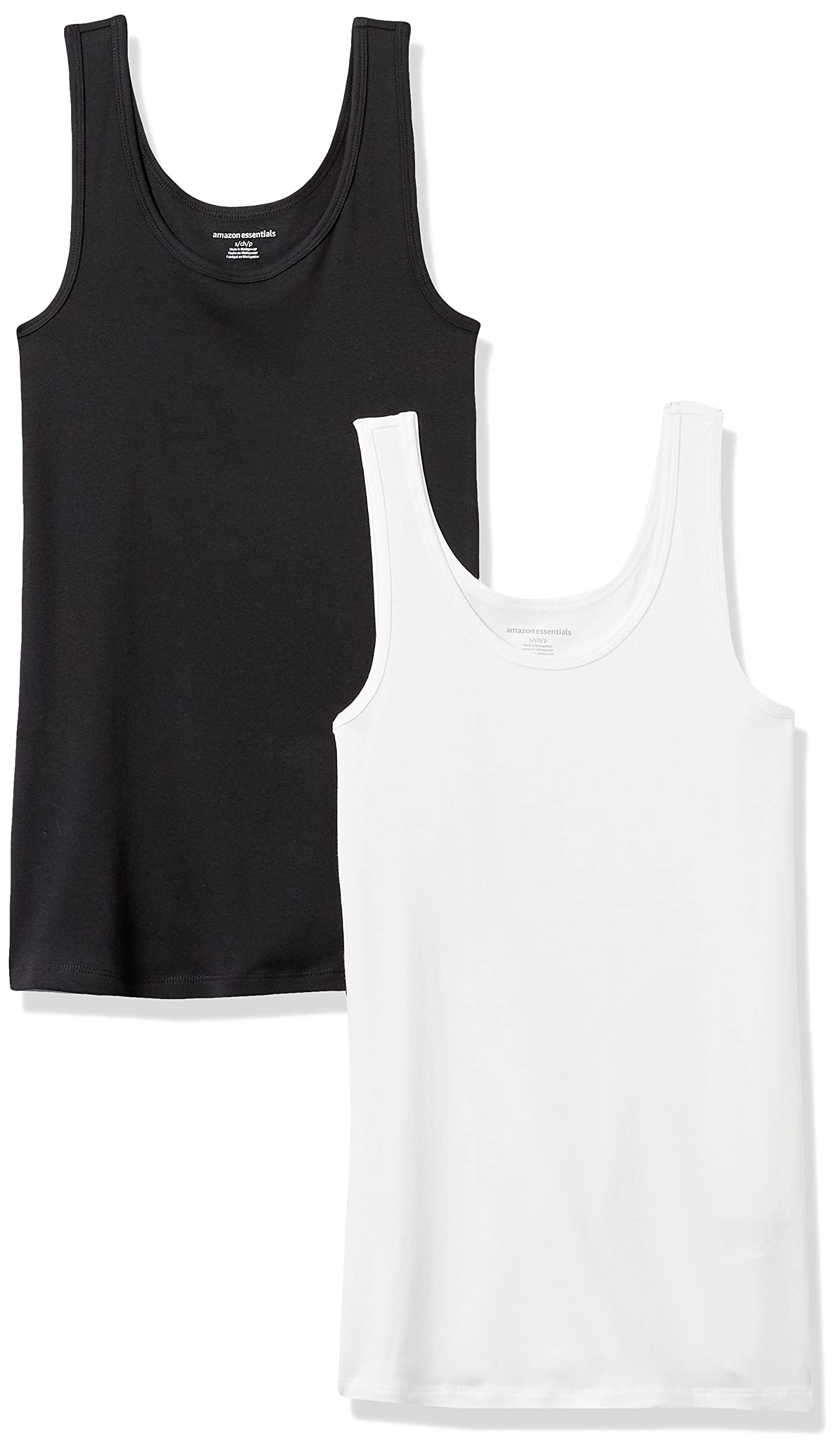 Amazon Essentials Women's Slim-Fit Ribbed Scoop Neck Tank Tops, Pack of 2