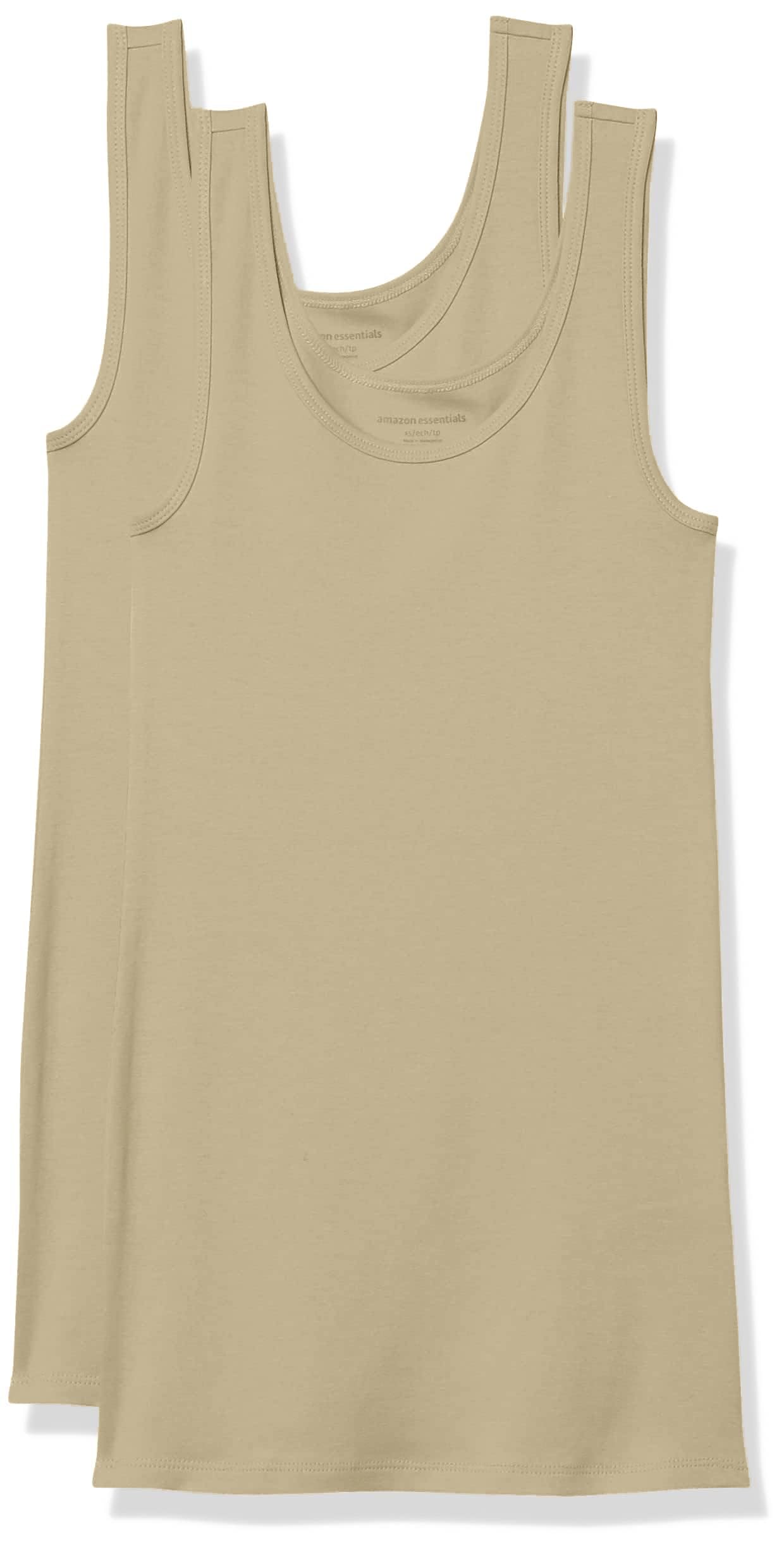 Amazon Essentials Women's Slim-Fit Ribbed Scoop Neck Tank Tops, Pack of 2