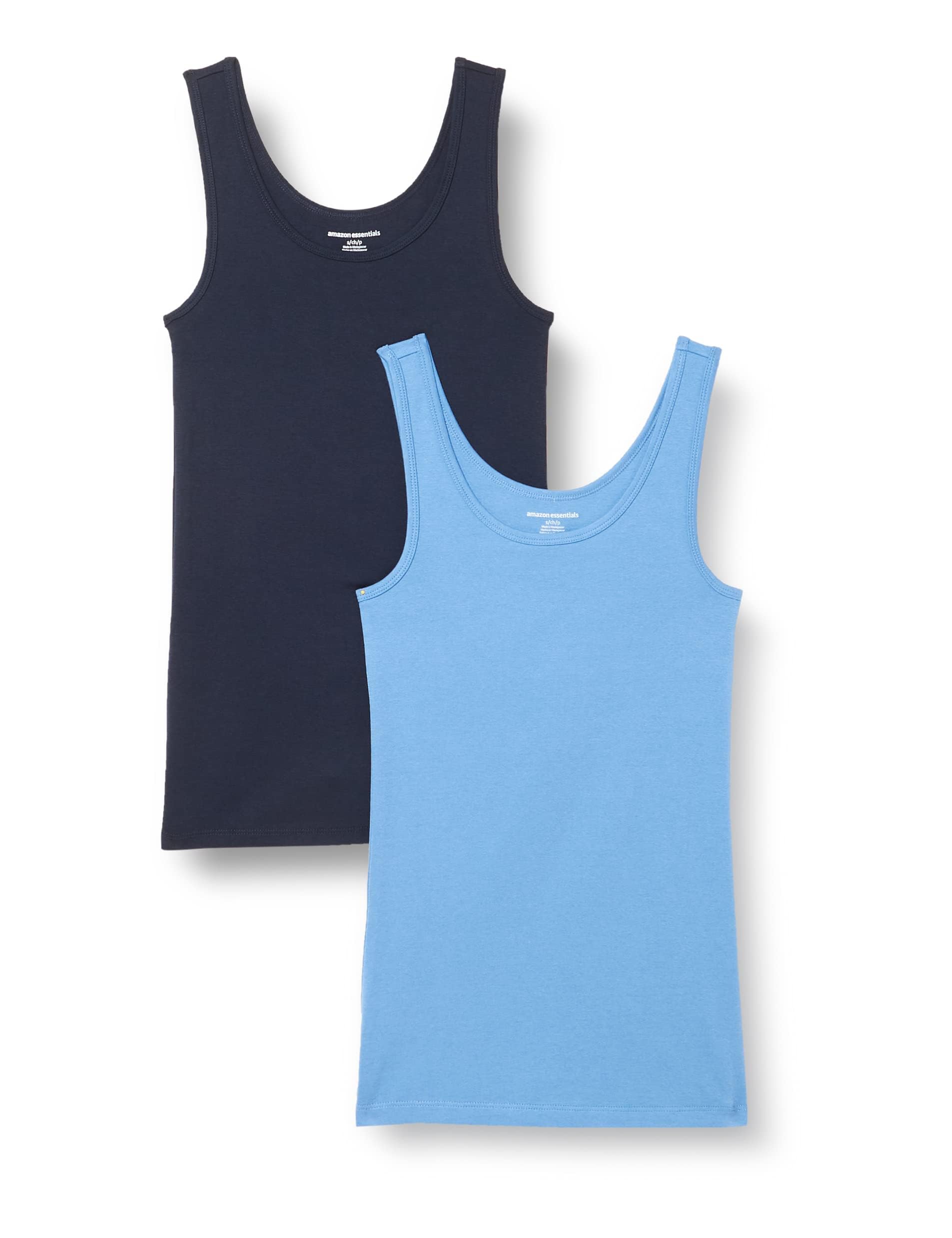 Amazon Essentials Women's Slim-Fit Ribbed Scoop Neck Tank Tops, Pack of 2