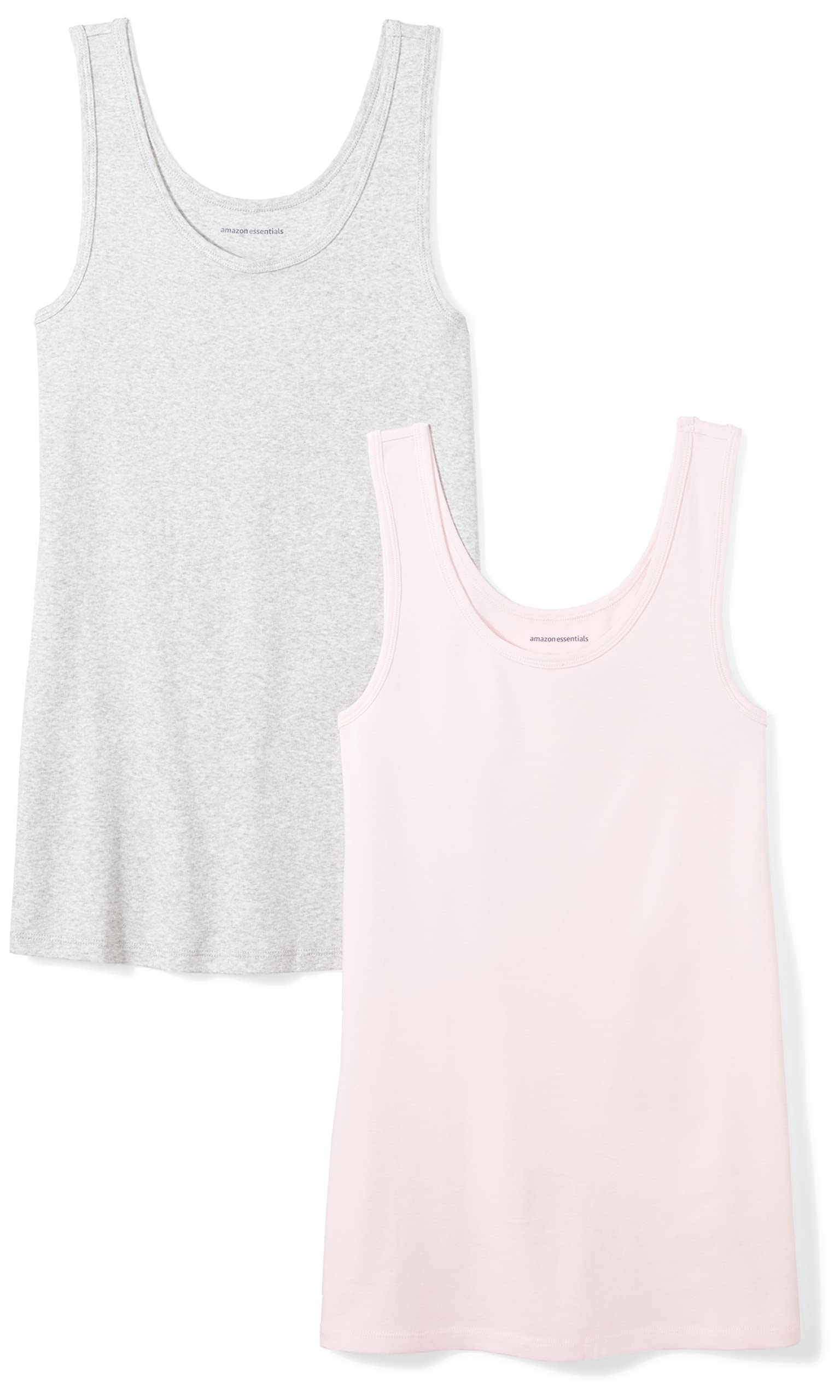 Amazon Essentials Women's Slim-Fit Ribbed Scoop Neck Tank Tops, Pack of 2