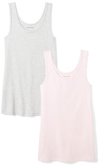 Amazon Essentials Women's Slim-Fit Ribbed Scoop Neck Tank Tops, Pack of 2