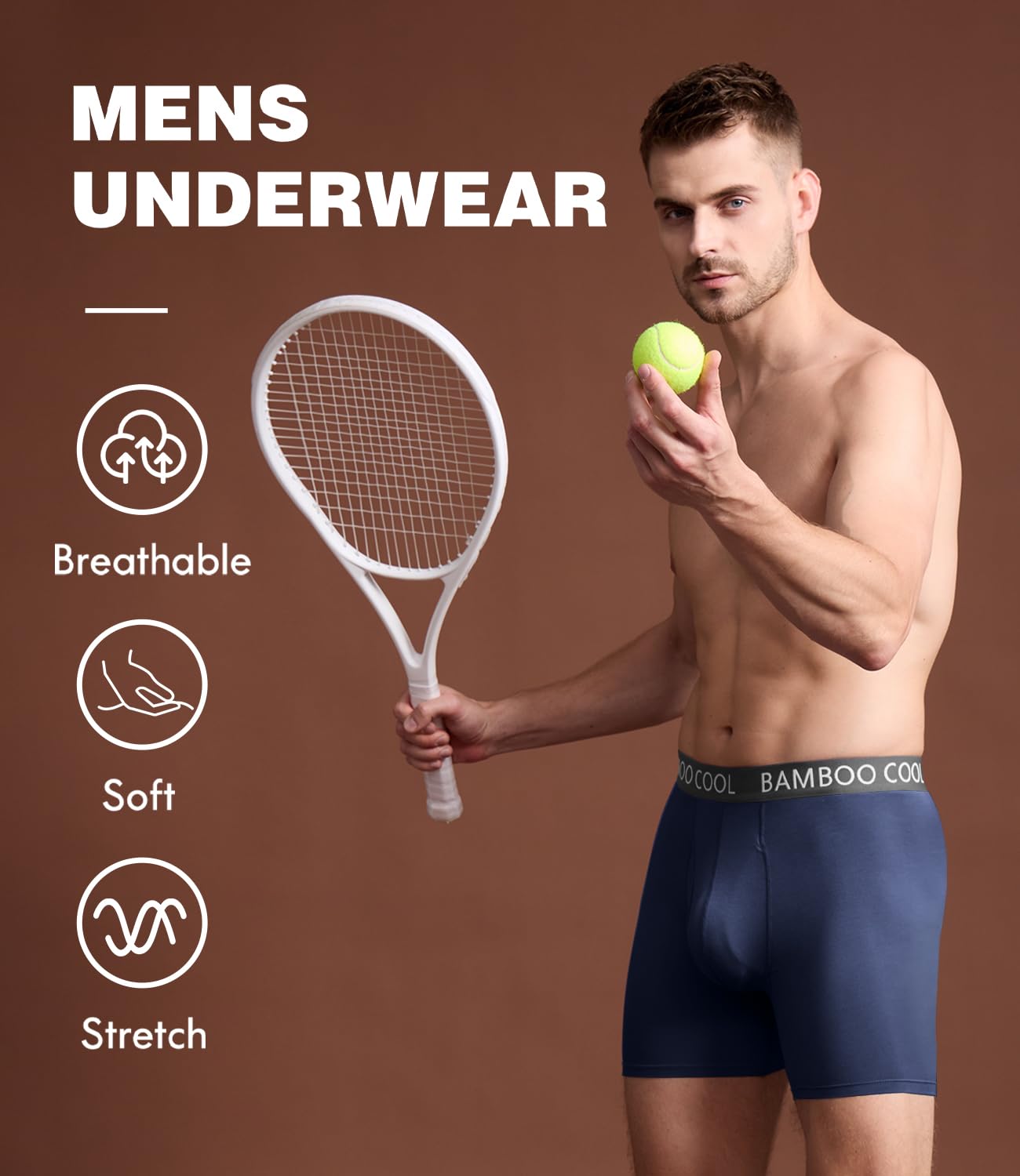 BAMBOO COOL Ultra Soft & breathable Mens Underwear Boxer Briefs Pack | Natural Bamboo Fabric‌,No Ride Up,Softer&Cooler than Cotton,Lightweight&breathable,Daily Wear,Outdoor