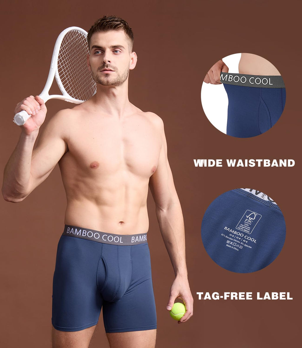 BAMBOO COOL Ultra Soft & breathable Mens Underwear Boxer Briefs Pack | Natural Bamboo Fabric‌,No Ride Up,Softer&Cooler than Cotton,Lightweight&breathable,Daily Wear,Outdoor