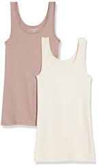 Amazon Essentials Women's Slim-Fit Ribbed Scoop Neck Tank Tops, Pack of 2