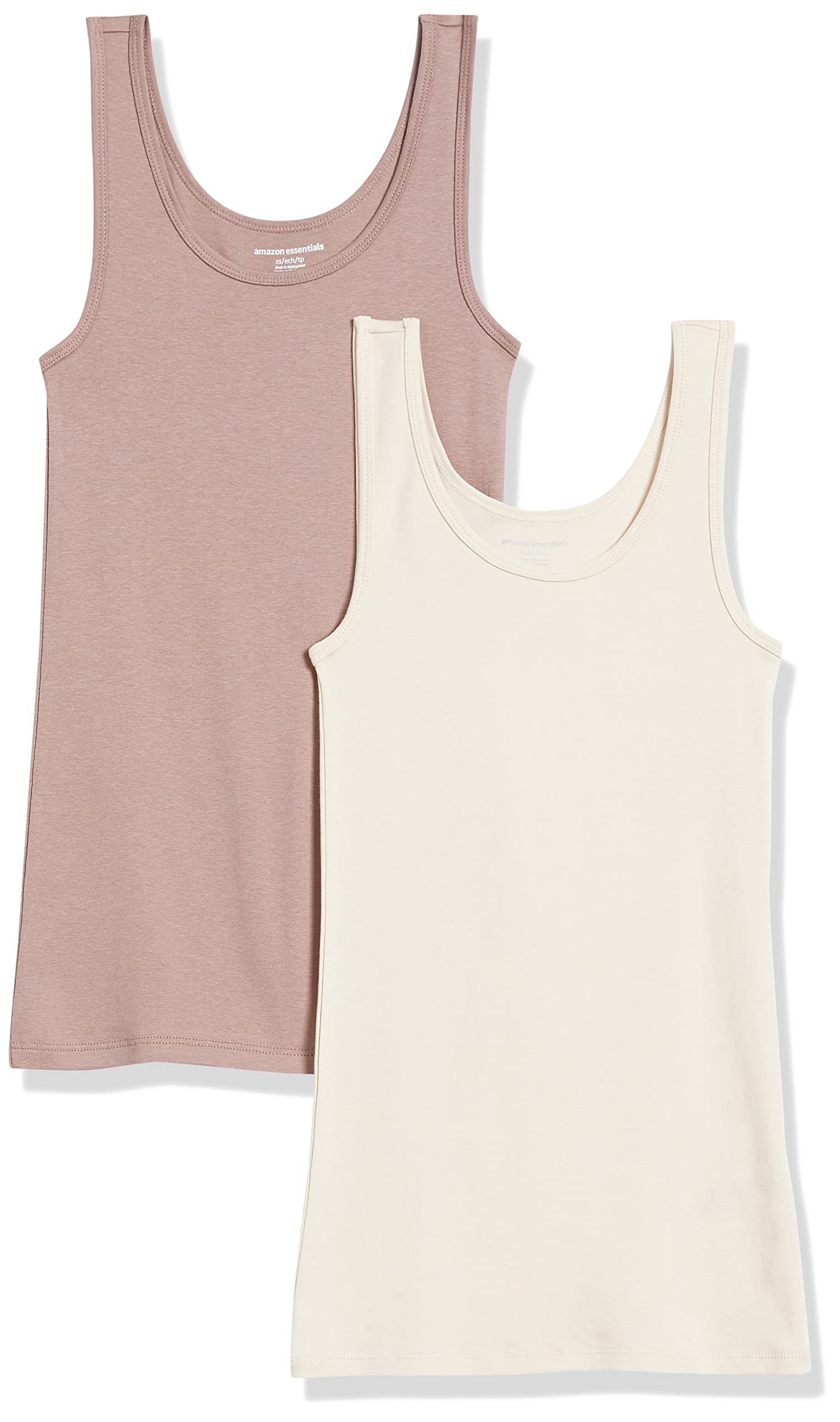 Amazon Essentials Women's Slim-Fit Ribbed Scoop Neck Tank Tops, Pack of 2