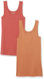 Amazon Essentials Women's Slim-Fit Ribbed Scoop Neck Tank Tops, Pack of 2