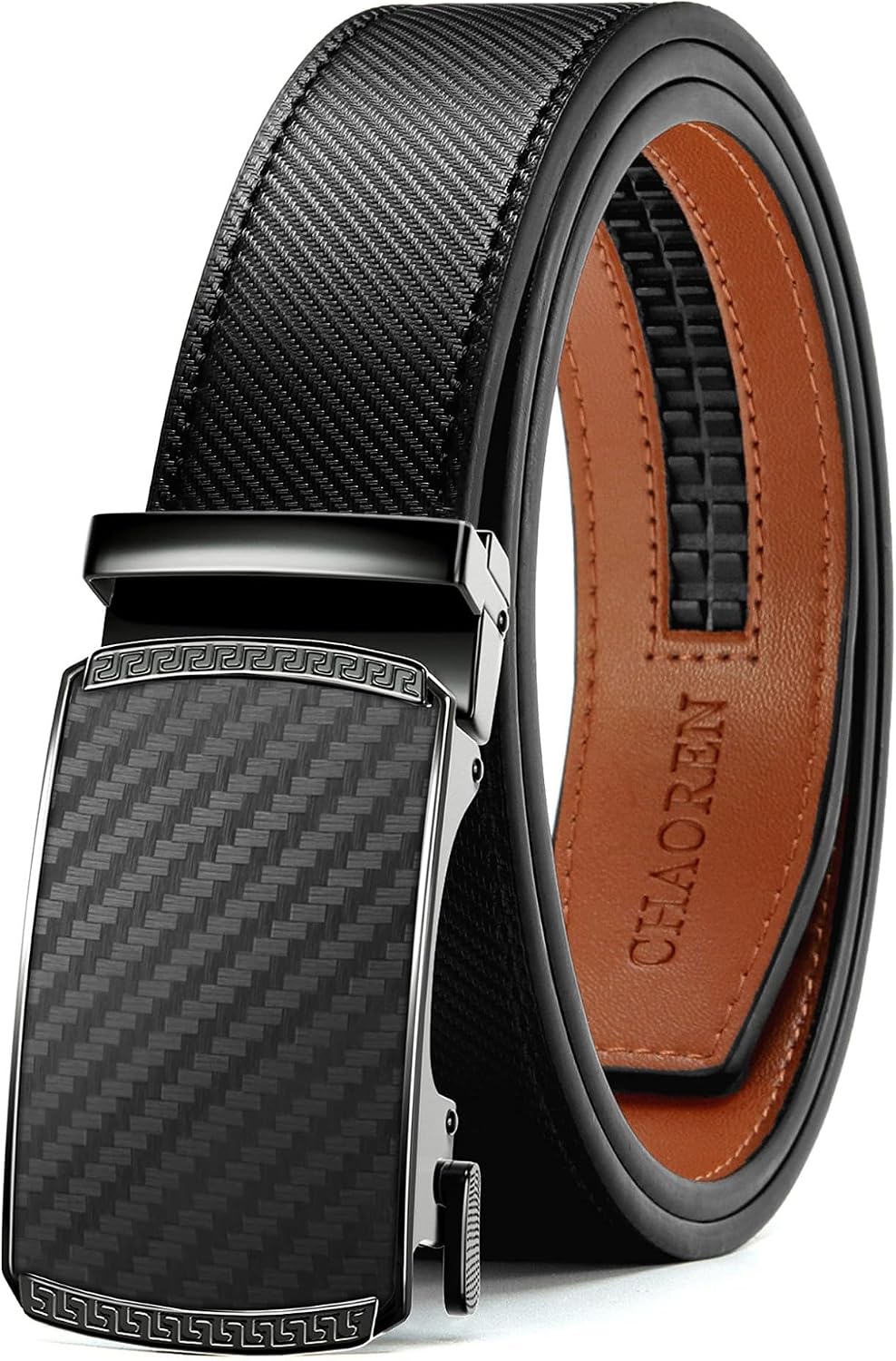 CHAOREN Men's Leather Ratchet Belt - Customizable Fit (35mm) | Smooth Sliding, Precise Micro‑Adjust, Trim to Fit, Dress & Casual Wear, Gift Box