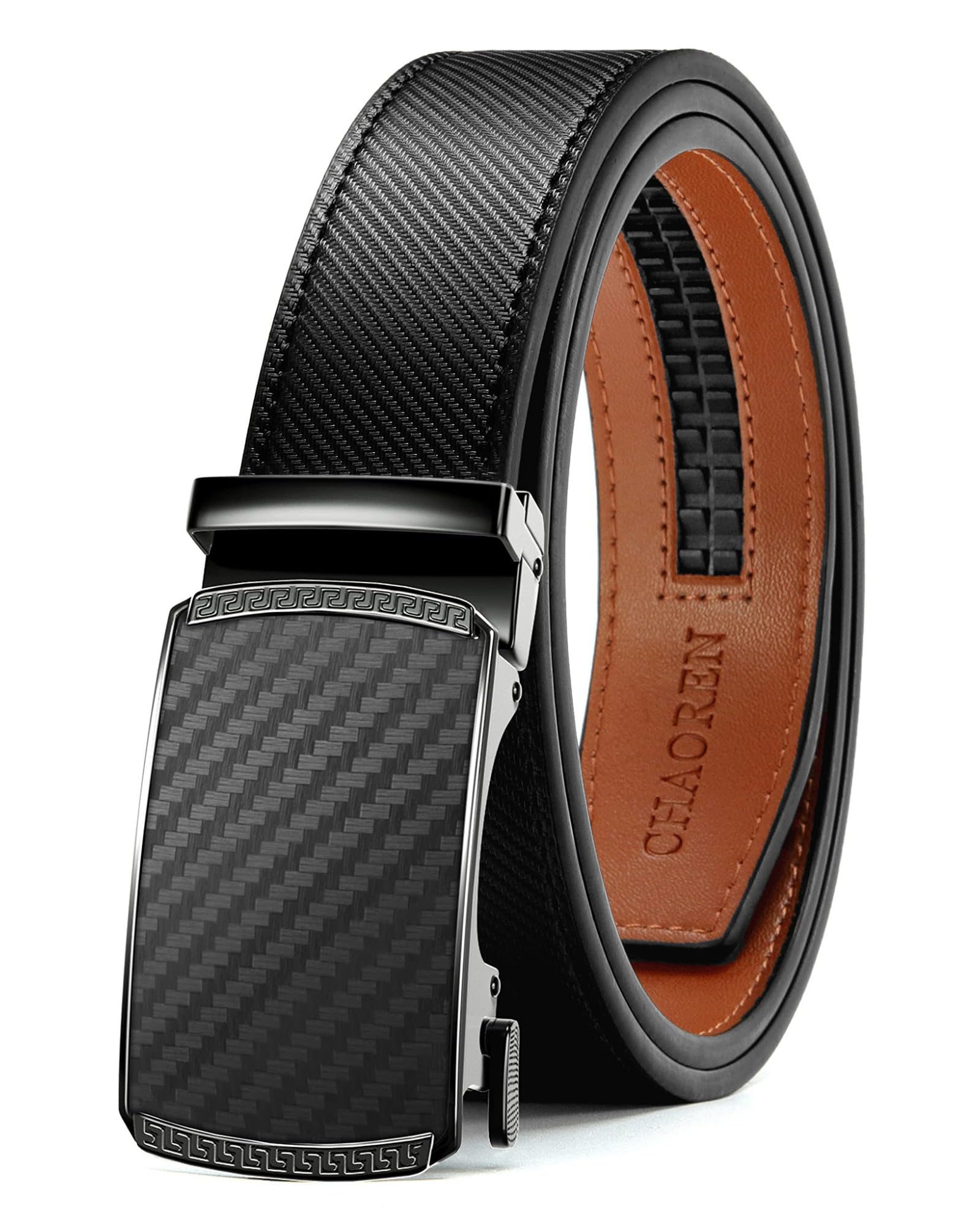 CHAOREN Men's Leather Ratchet Belt - Customizable Fit (35mm) | Smooth Sliding, Precise Micro‑Adjust, Trim to Fit, Dress & Casual Wear, Gift Box