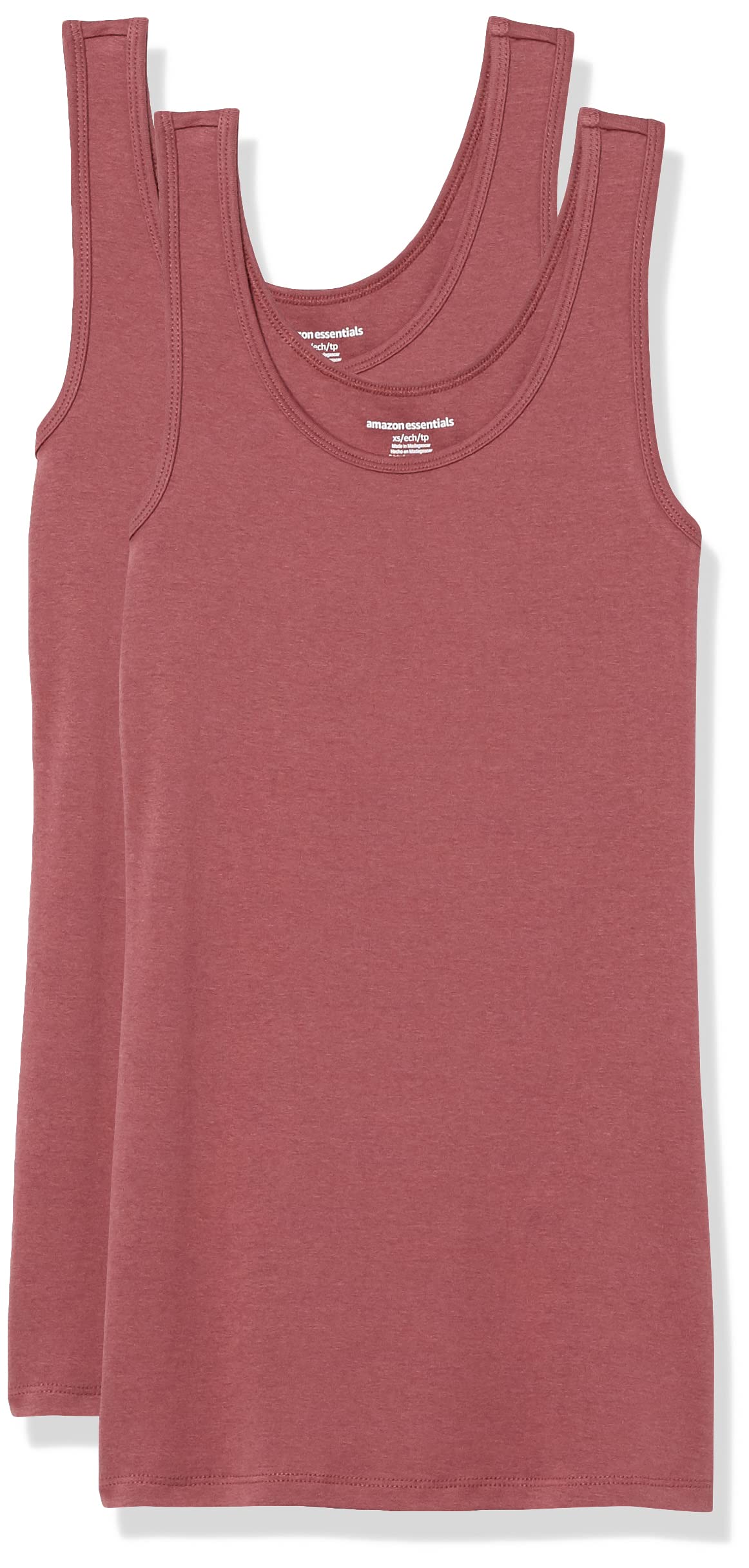 Amazon Essentials Women's Slim-Fit Ribbed Scoop Neck Tank Tops, Pack of 2