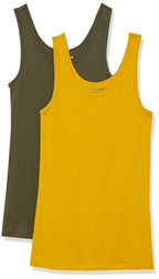 Amazon Essentials Women's Slim-Fit Ribbed Scoop Neck Tank Tops, Pack of 2