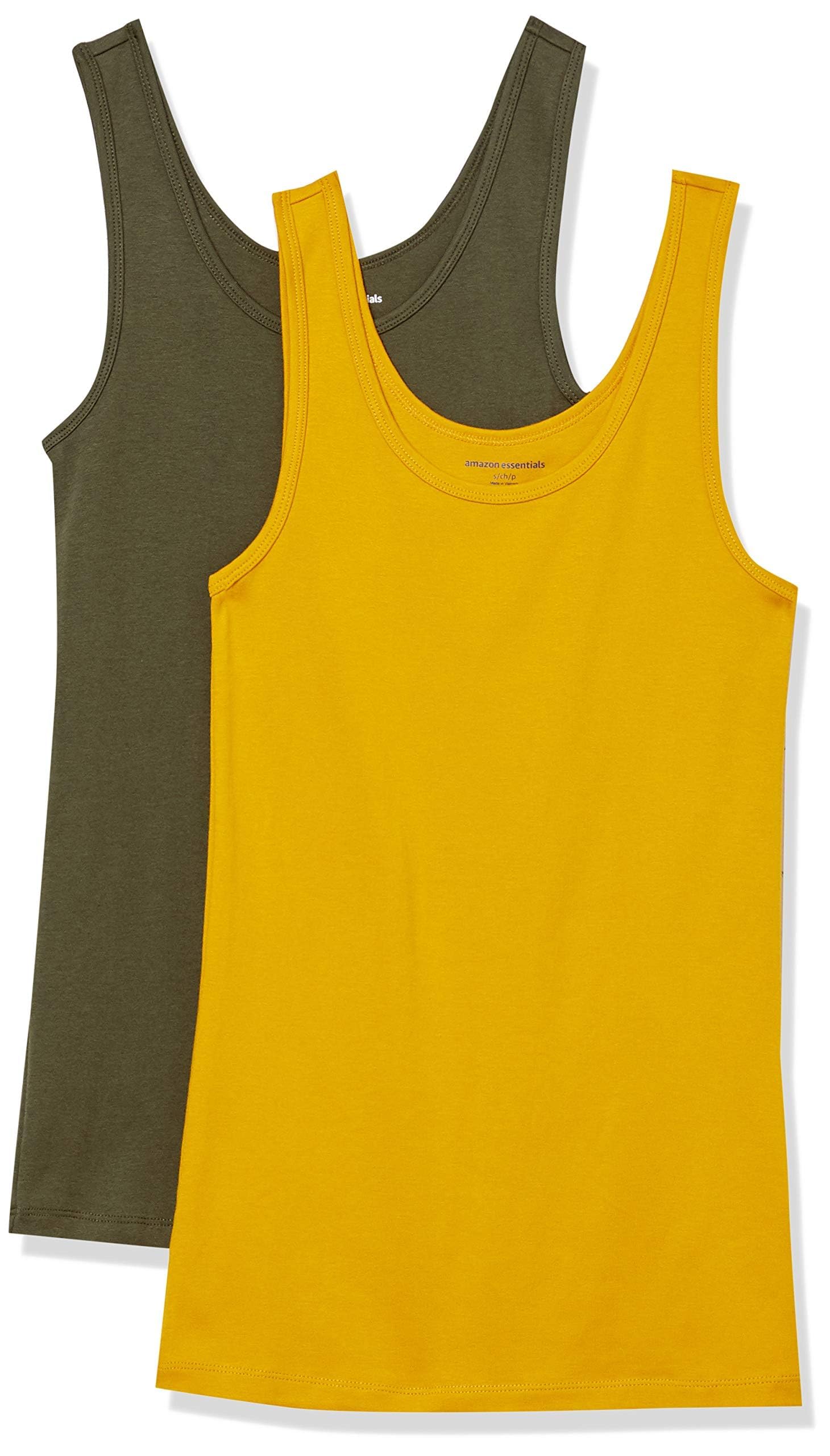 Amazon Essentials Women's Slim-Fit Ribbed Scoop Neck Tank Tops, Pack of 2