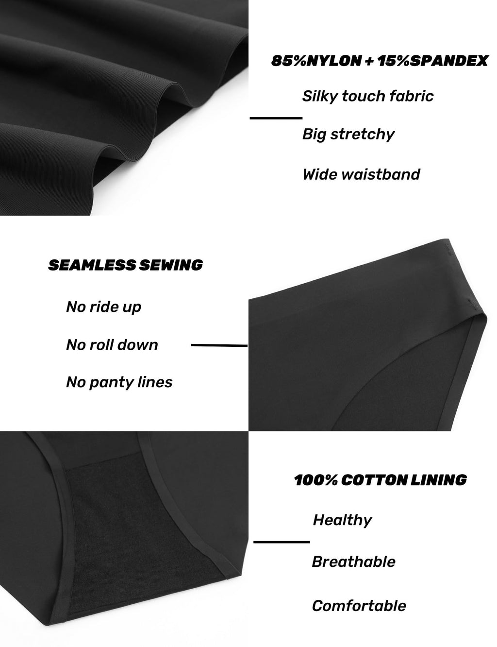 Caterlove Women's Seamless Underwear No Show Bikini Panties 6 Pack | Invisible Breathable Comfortable Briefs, Soft Stretchy Silky Touch Fabric, Low Rise Hipster for Gym Work Daily