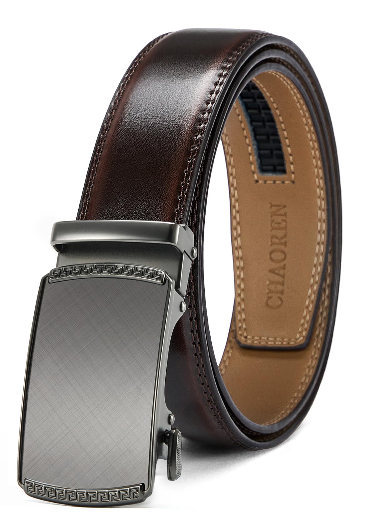 CHAOREN Men's Leather Ratchet Belt - Customizable Fit (35mm) | Smooth Sliding, Precise Micro‑Adjust, Trim to Fit, Dress & Casual Wear, Gift Box