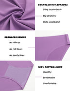 Caterlove Women's Seamless Underwear No Show Bikini Panties 6 Pack | Invisible Breathable Comfortable Briefs, Soft Stretchy Silky Touch Fabric, Low Rise Hipster for Gym Work Daily
