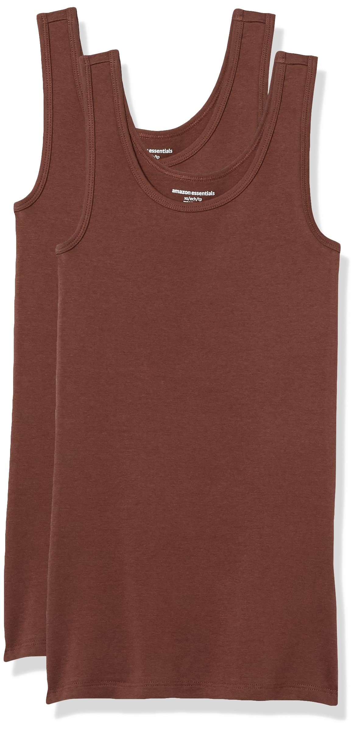Amazon Essentials Women's Slim-Fit Ribbed Scoop Neck Tank Tops, Pack of 2