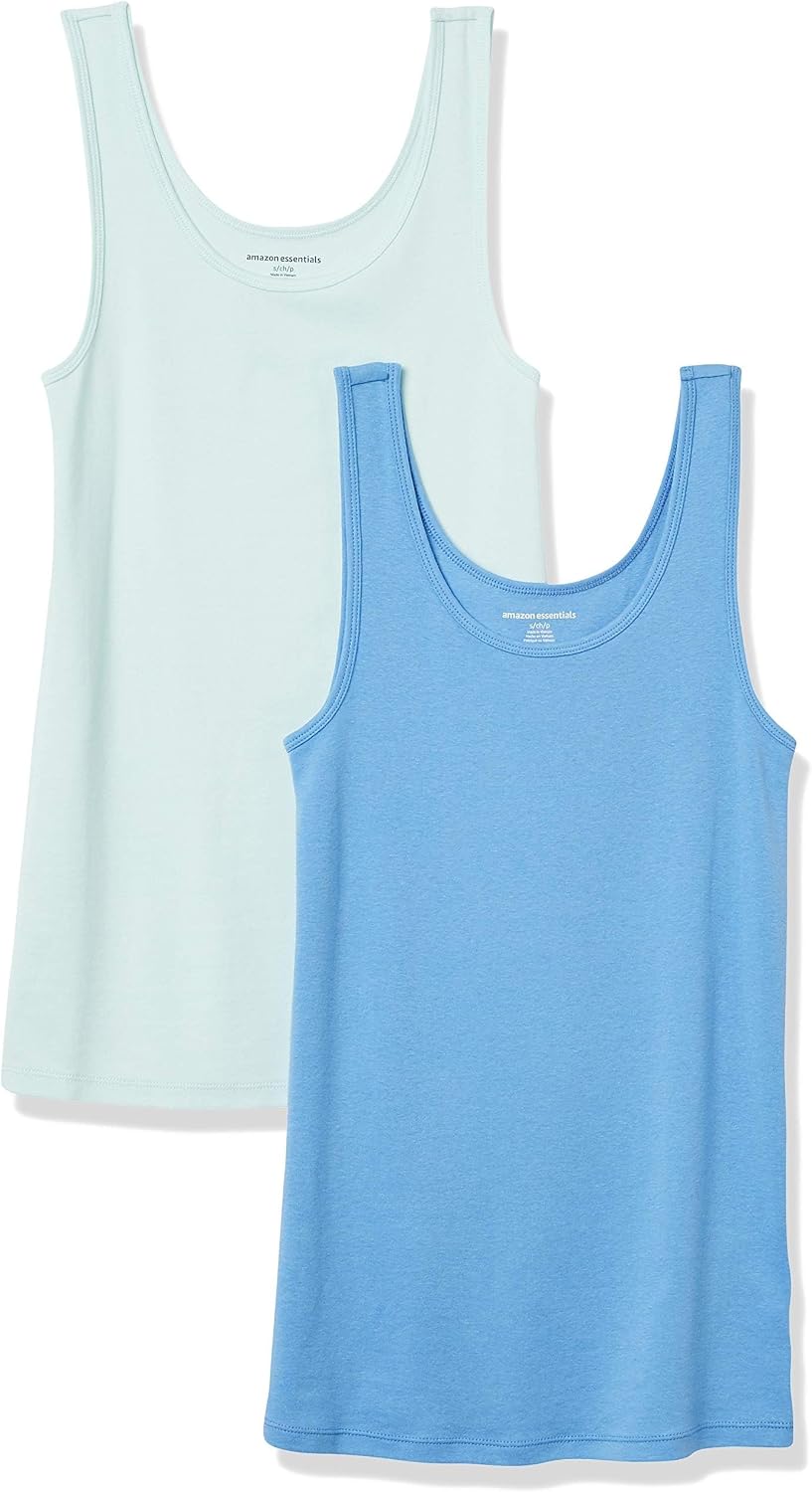 Amazon Essentials Women's Slim-Fit Ribbed Scoop Neck Tank Tops, Pack of 2