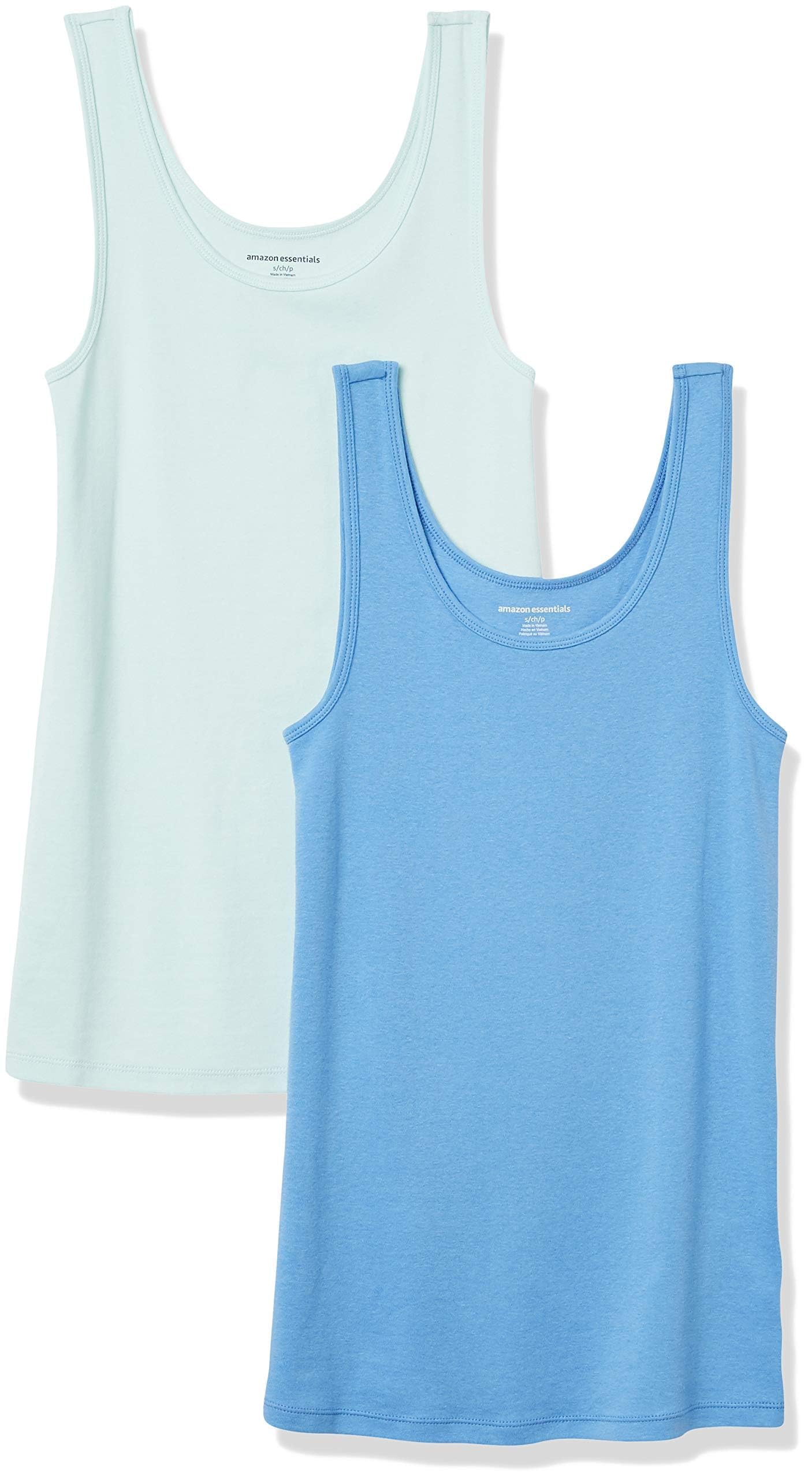 Amazon Essentials Women's Slim-Fit Ribbed Scoop Neck Tank Tops, Pack of 2