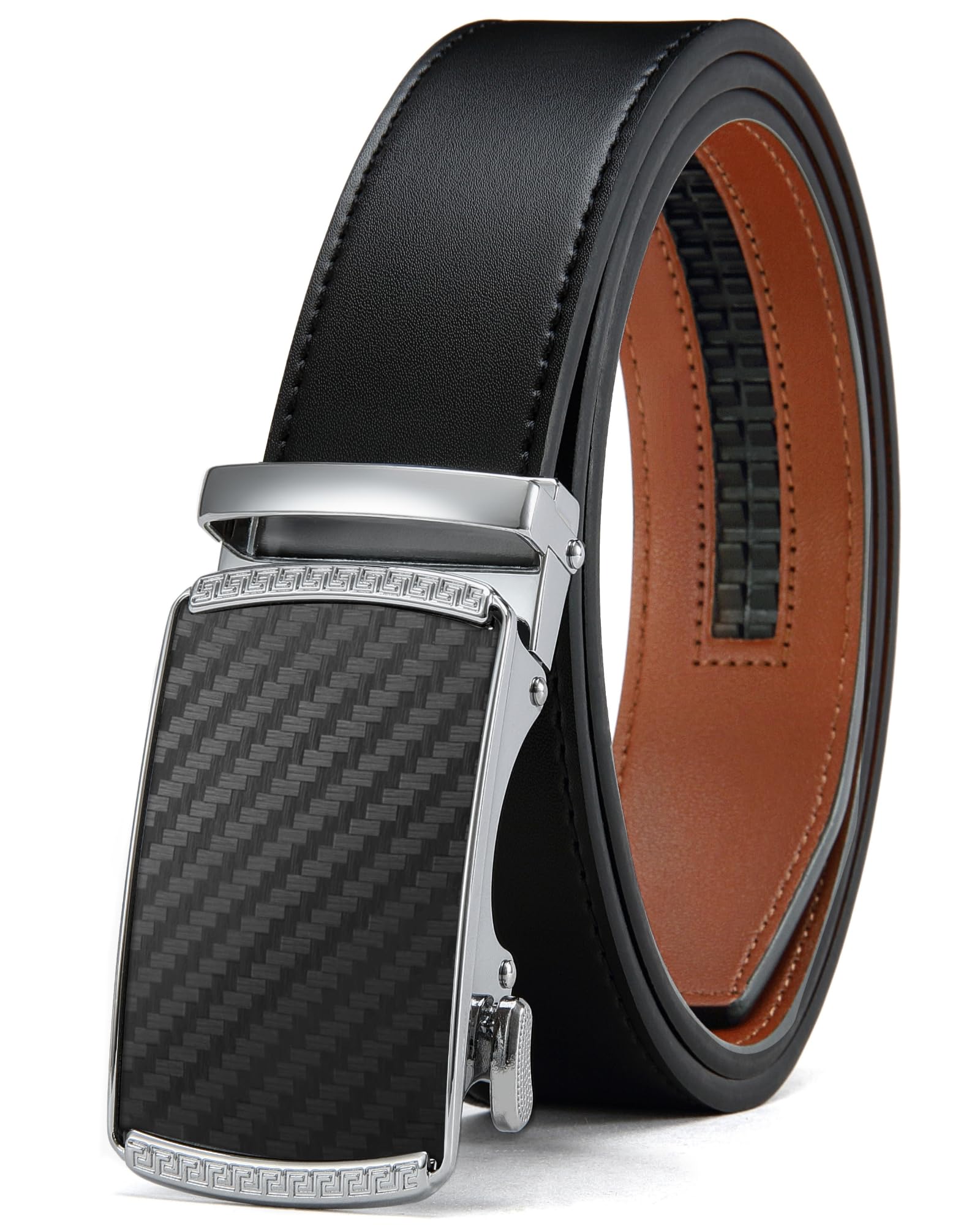 CHAOREN Men's Leather Ratchet Belt - Customizable Fit (35mm) | Smooth Sliding, Precise Micro‑Adjust, Trim to Fit, Dress & Casual Wear, Gift Box
