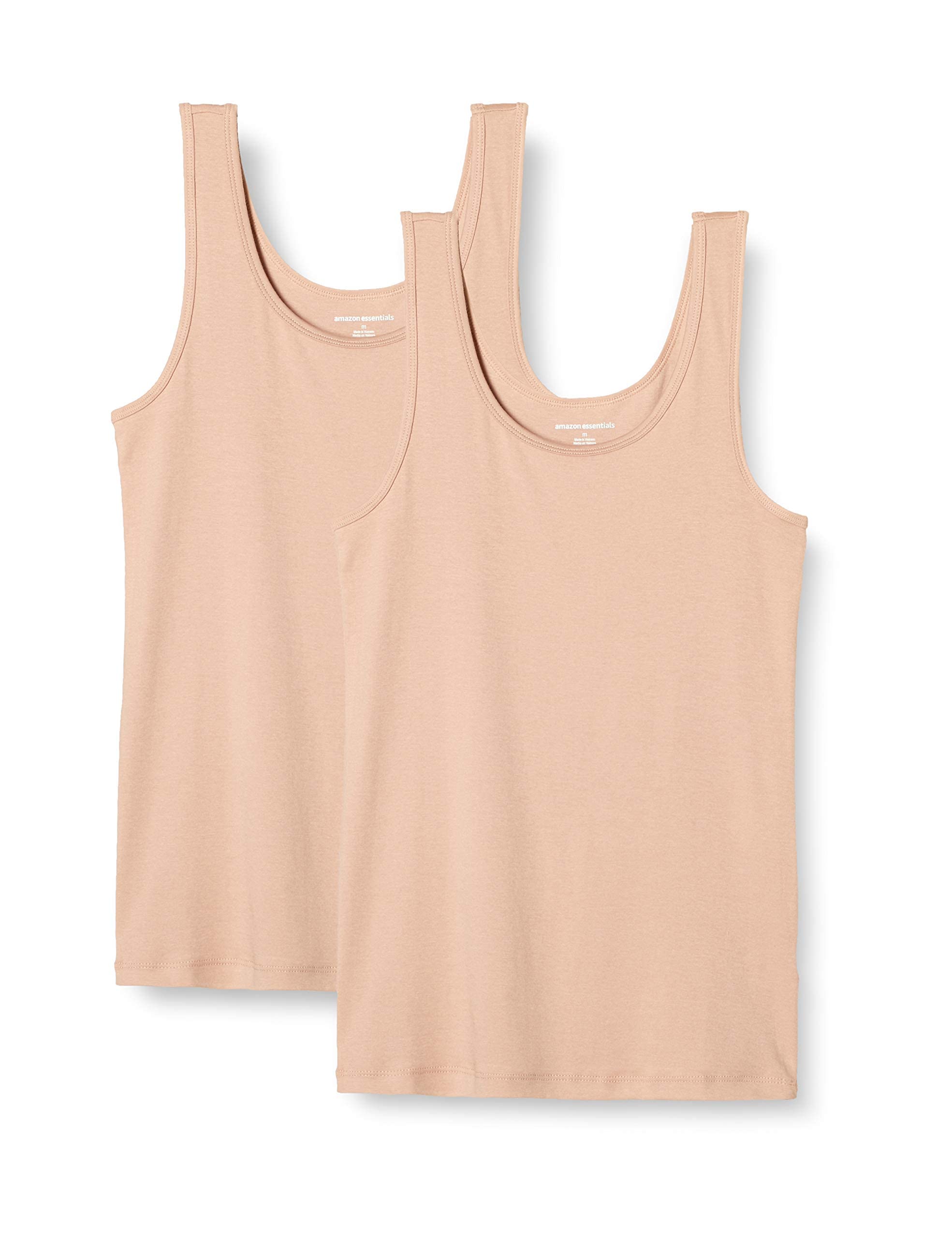 Amazon Essentials Women's Slim-Fit Ribbed Scoop Neck Tank Tops, Pack of 2