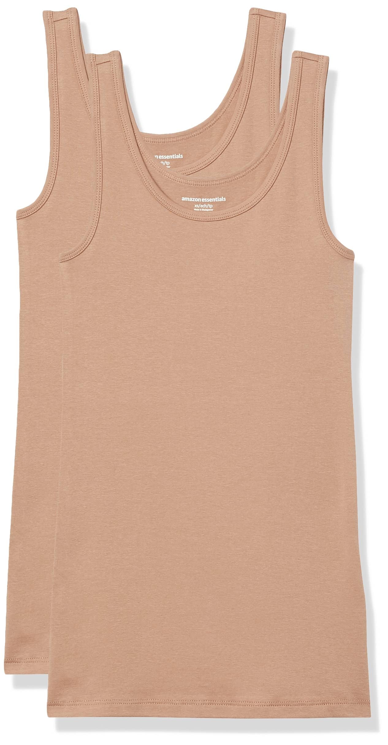 Amazon Essentials Women's Slim-Fit Ribbed Scoop Neck Tank Tops, Pack of 2