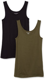 Amazon Essentials Women's Slim-Fit Ribbed Scoop Neck Tank Tops, Pack of 2