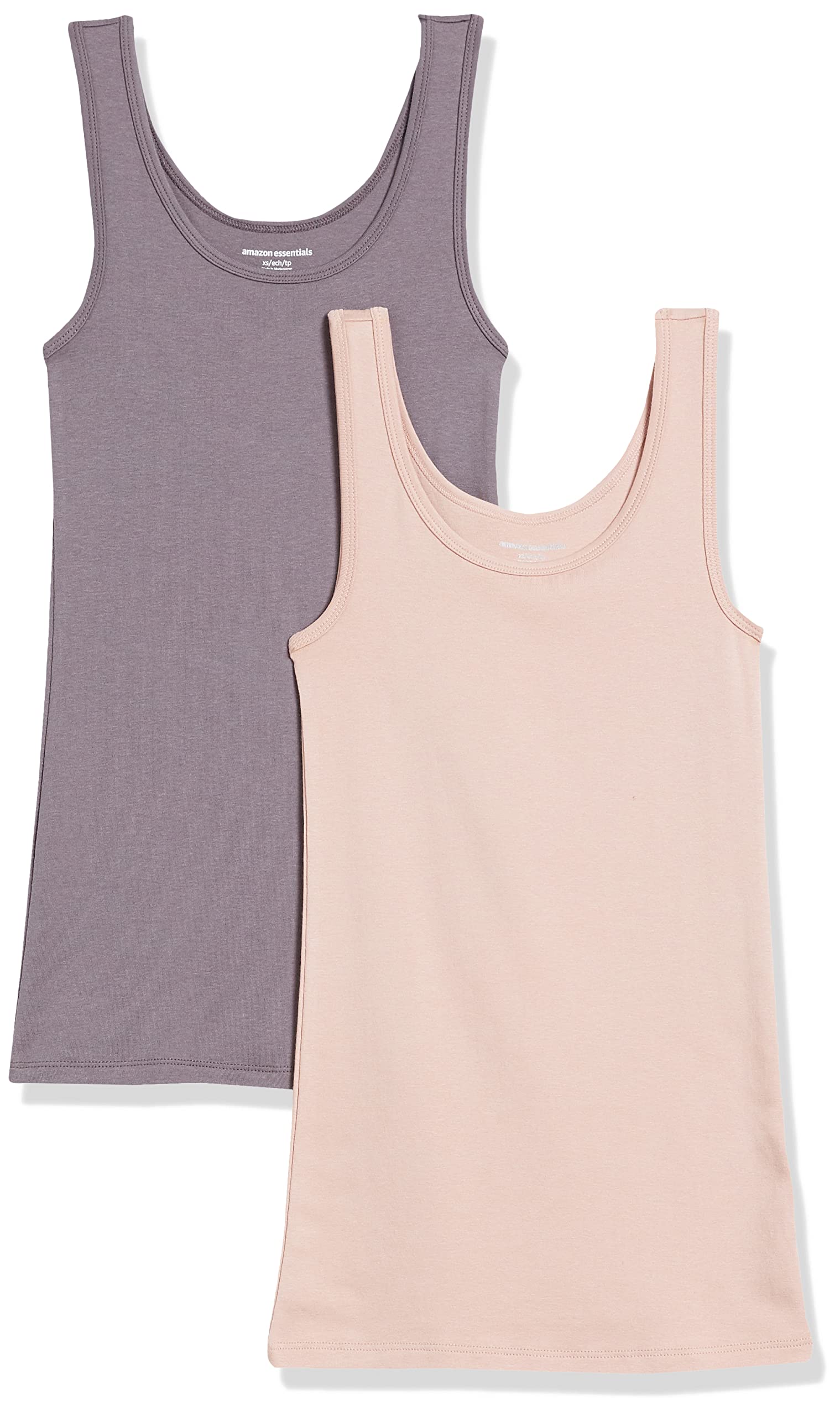 Amazon Essentials Women's Slim-Fit Ribbed Scoop Neck Tank Tops, Pack of 2