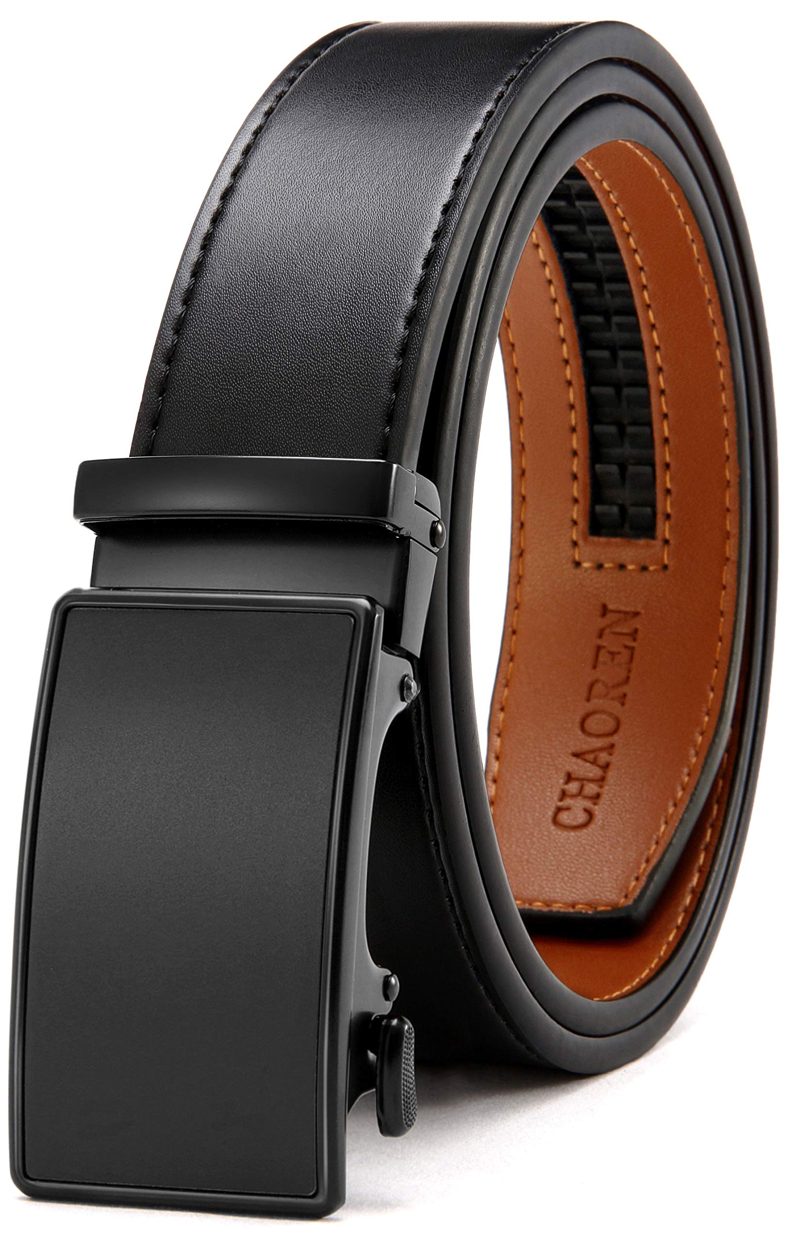 CHAOREN Men's Leather Ratchet Belt - Customizable Fit (35mm) | Smooth Sliding, Precise Micro‑Adjust, Trim to Fit, Dress & Casual Wear, Gift Box