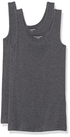 Amazon Essentials Women's Slim-Fit Ribbed Scoop Neck Tank Tops, Pack of 2