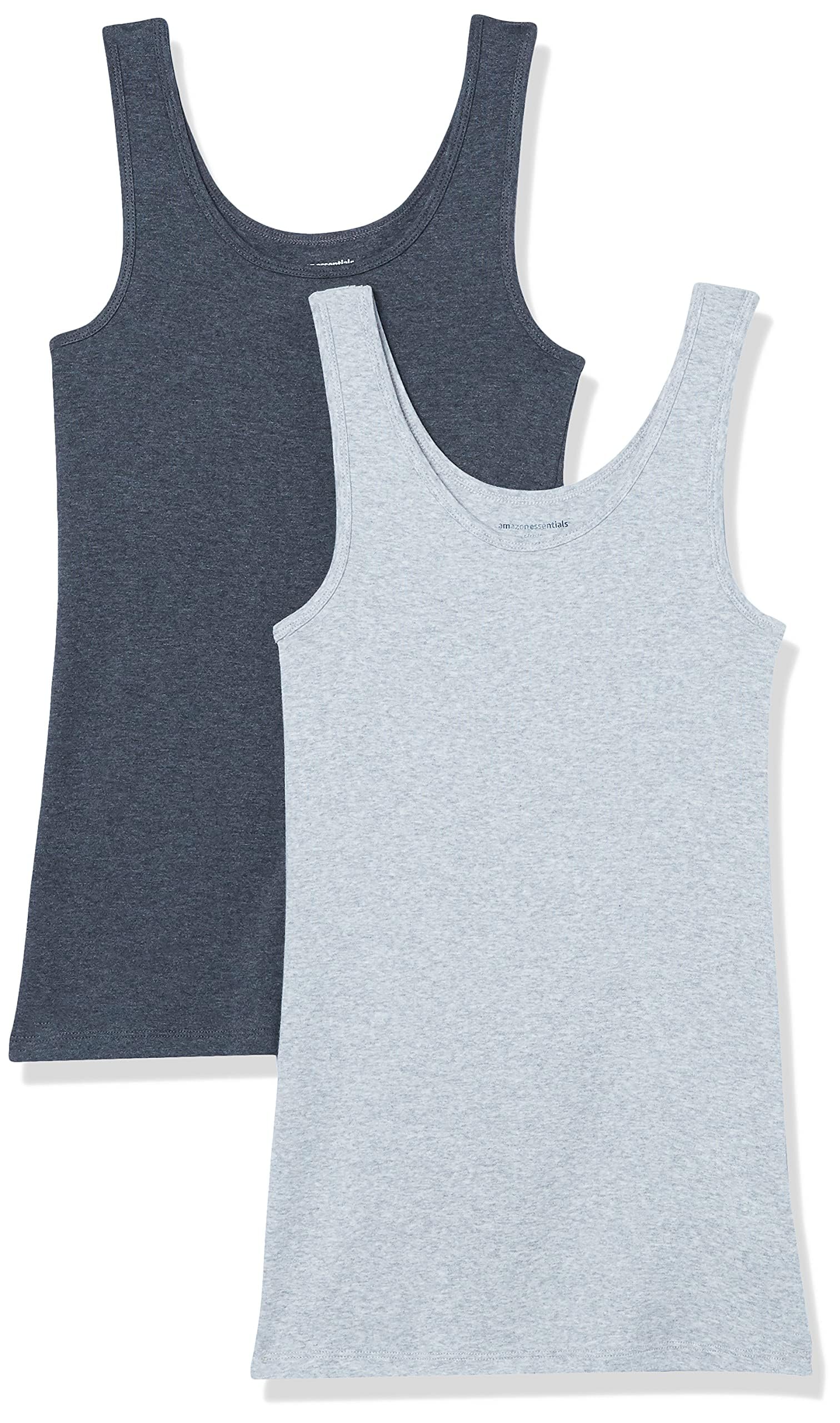 Amazon Essentials Women's Slim-Fit Ribbed Scoop Neck Tank Tops, Pack of 2