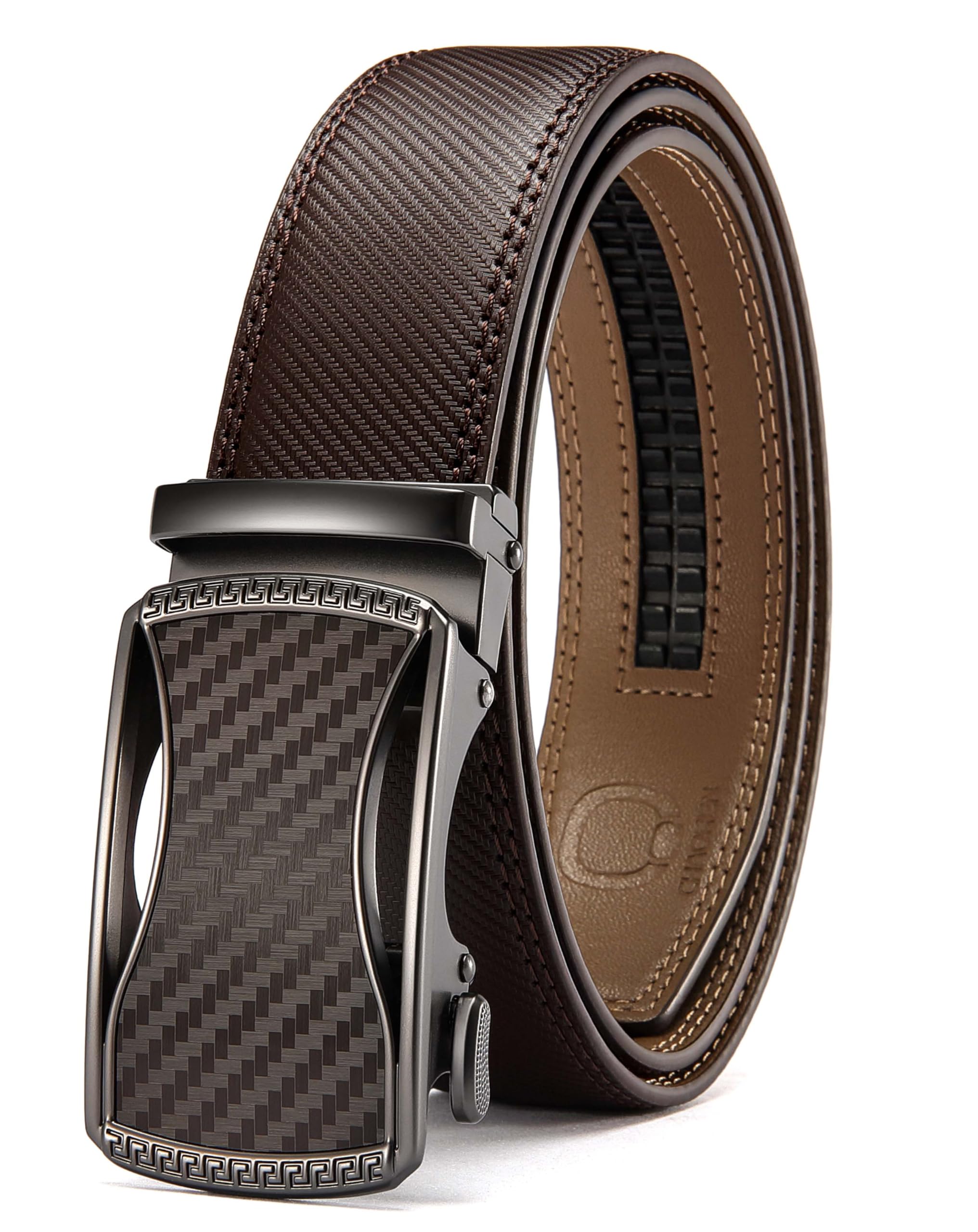 CHAOREN Men's Leather Ratchet Belt - Customizable Fit (35mm) | Smooth Sliding, Precise Micro‑Adjust, Trim to Fit, Dress & Casual Wear, Gift Box