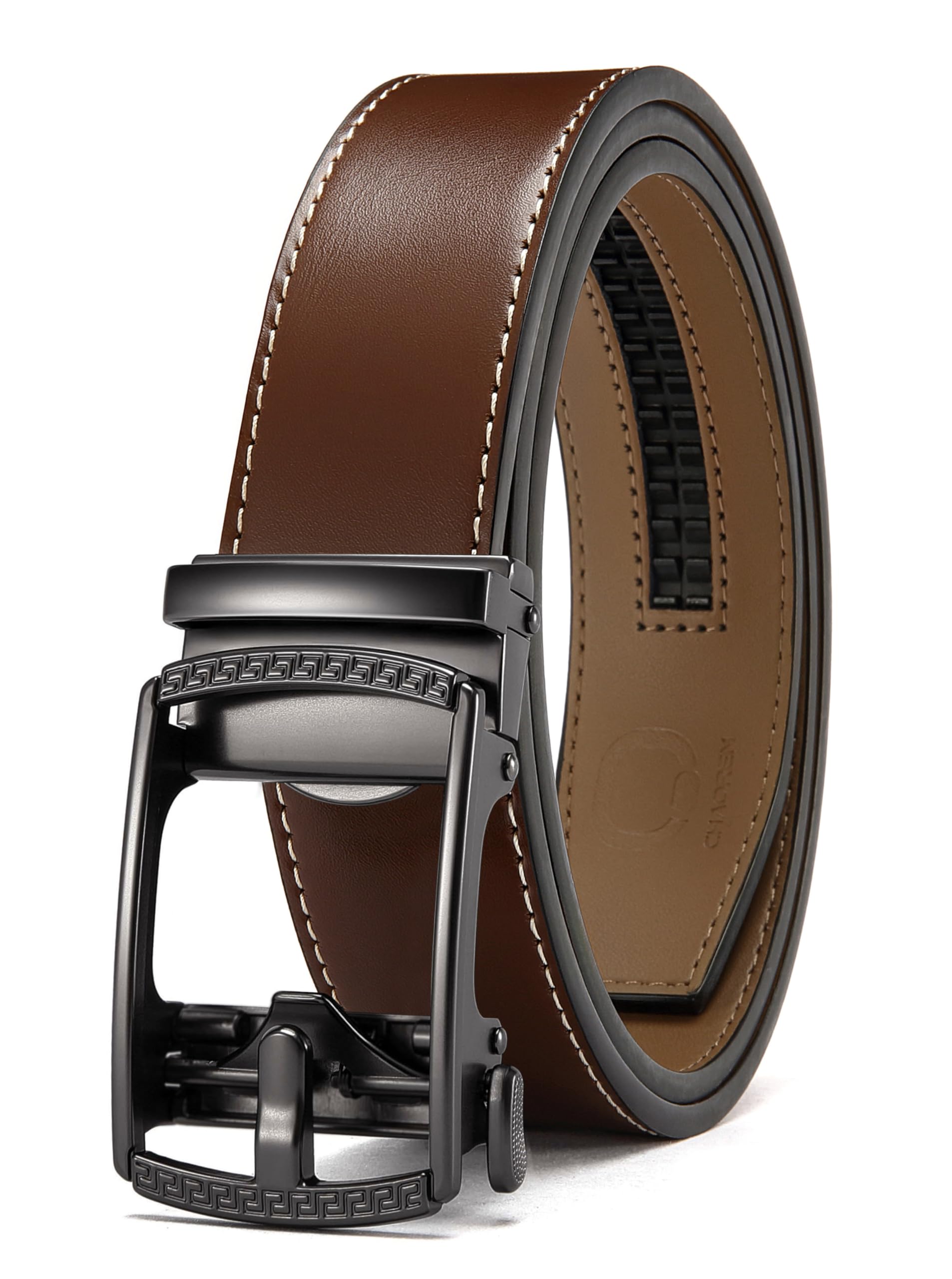 CHAOREN Men's Leather Ratchet Belt - Customizable Fit (35mm) | Smooth Sliding, Precise Micro‑Adjust, Trim to Fit, Dress & Casual Wear, Gift Box