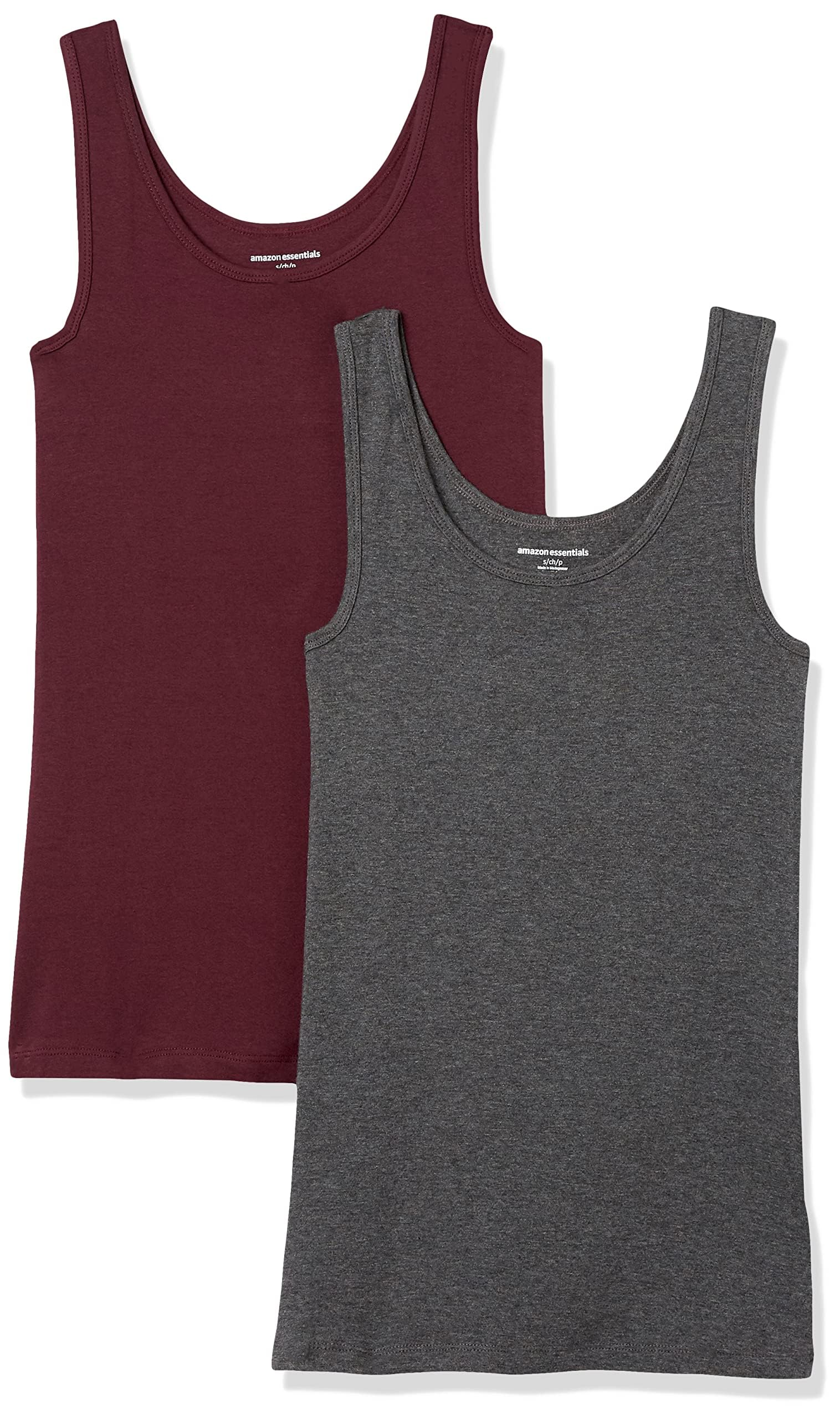Amazon Essentials Women's Slim-Fit Ribbed Scoop Neck Tank Tops, Pack of 2