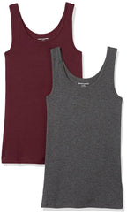 Amazon Essentials Women's Slim-Fit Ribbed Scoop Neck Tank Tops, Pack of 2