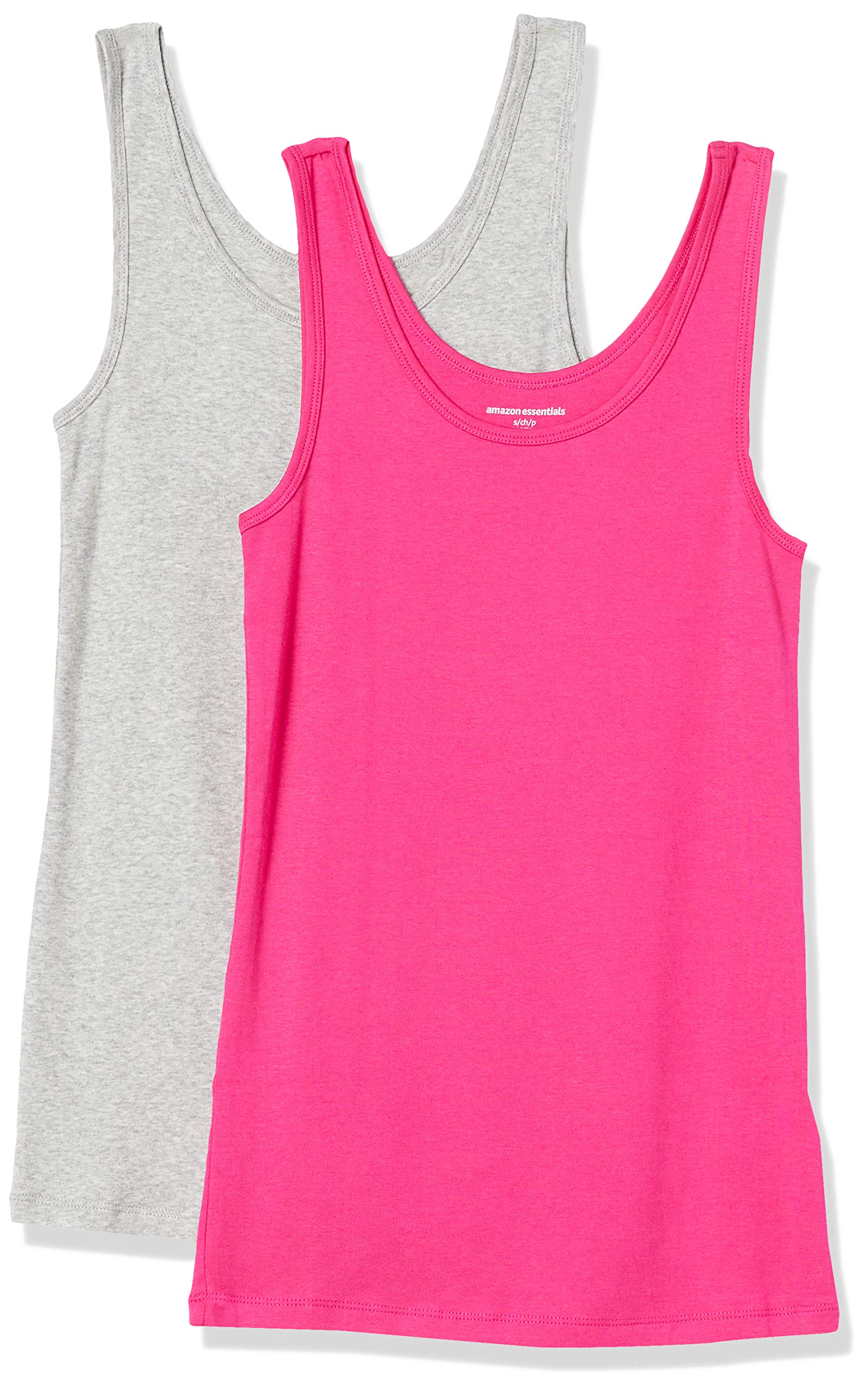 Amazon Essentials Women's Slim-Fit Ribbed Scoop Neck Tank Tops, Pack of 2