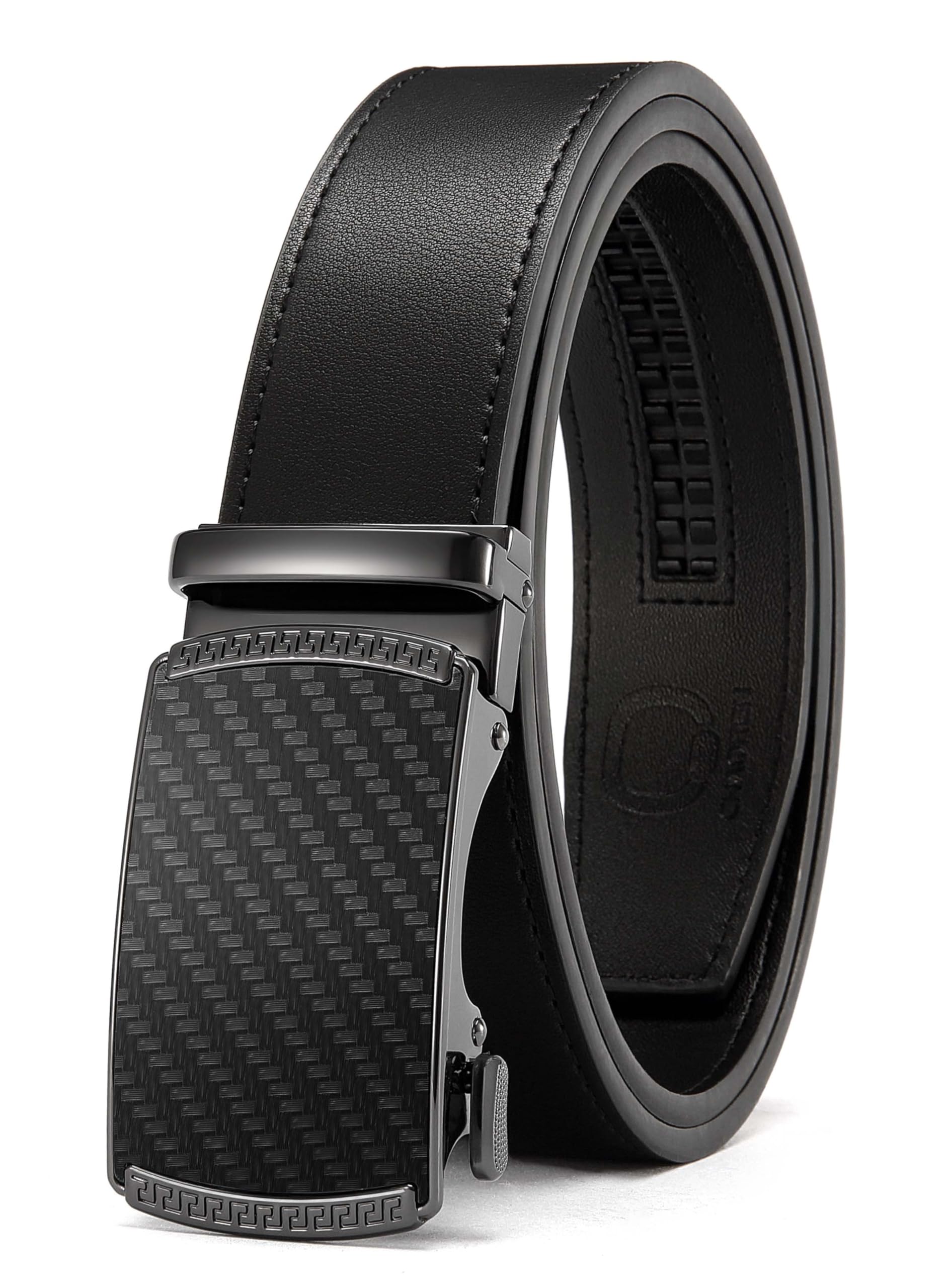 CHAOREN Men's Leather Ratchet Belt - Customizable Fit (35mm) | Smooth Sliding, Precise Micro‑Adjust, Trim to Fit, Dress & Casual Wear, Gift Box