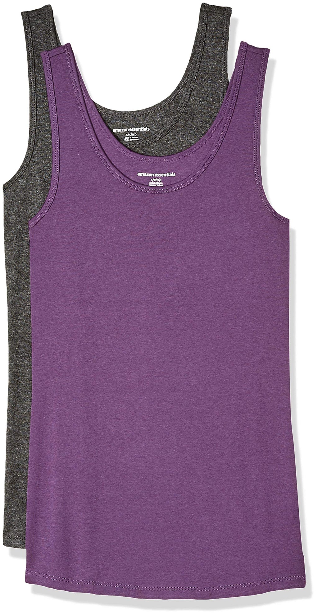 Amazon Essentials Women's Slim-Fit Ribbed Scoop Neck Tank Tops, Pack of 2