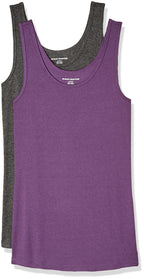 Amazon Essentials Women's Slim-Fit Ribbed Scoop Neck Tank Tops, Pack of 2