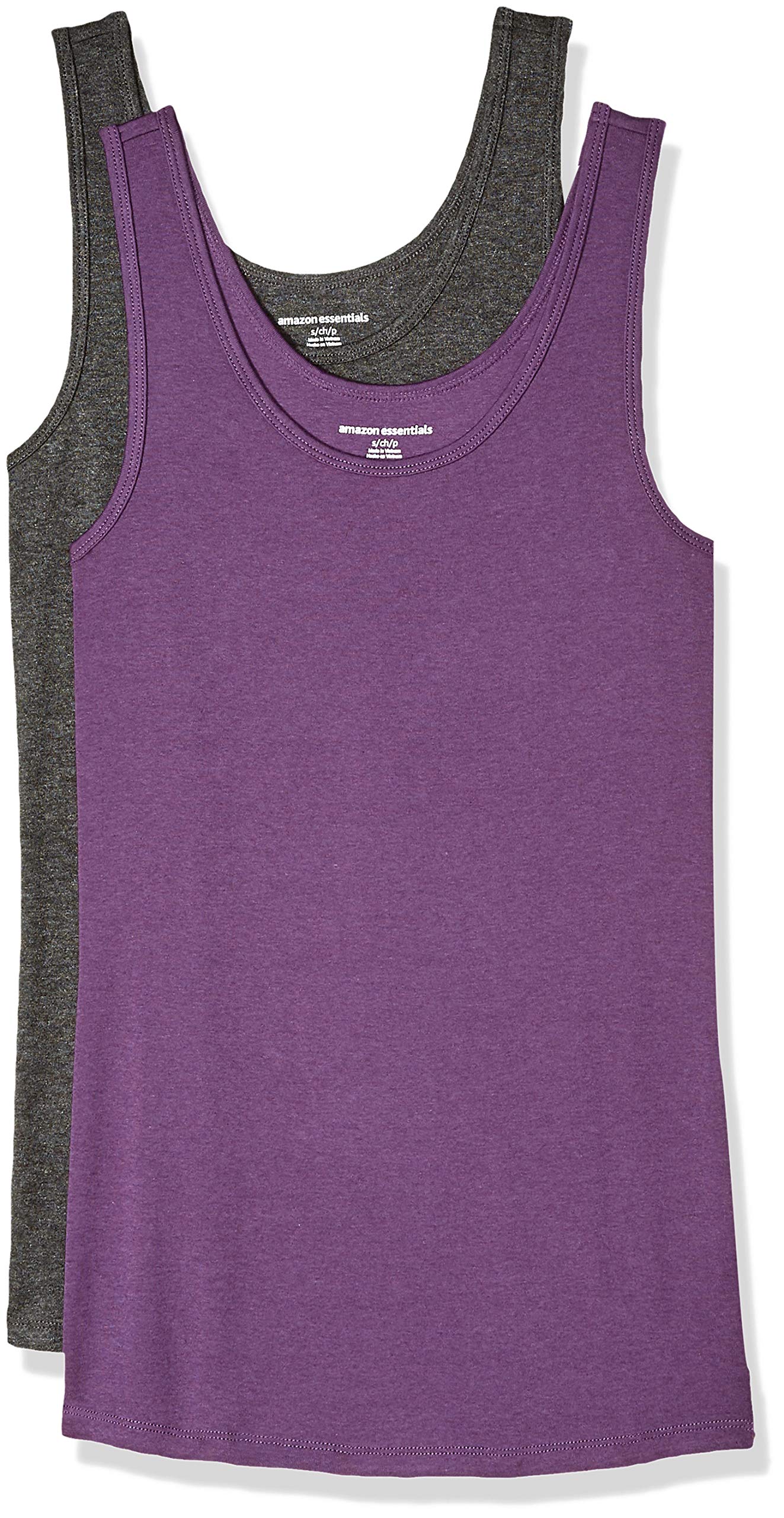 Amazon Essentials Women's Slim-Fit Ribbed Scoop Neck Tank Tops, Pack of 2