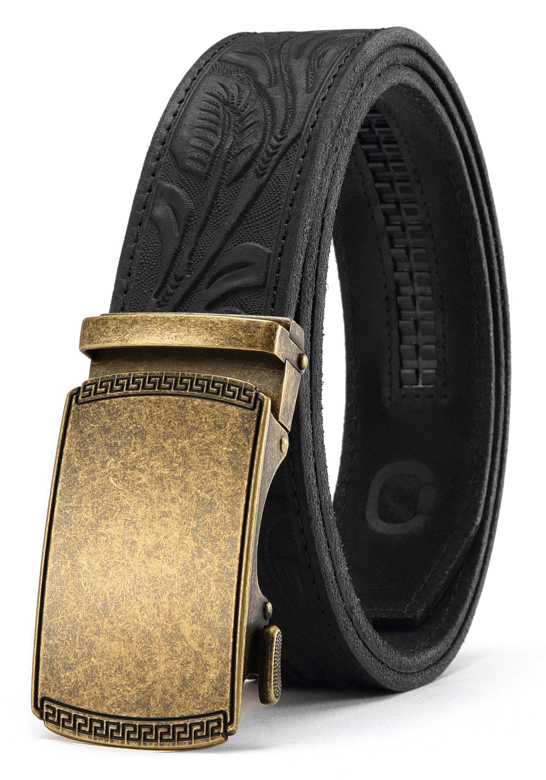 CHAOREN Men's Leather Ratchet Belt - Customizable Fit (35mm) | Smooth Sliding, Precise Micro‑Adjust, Trim to Fit, Dress & Casual Wear, Gift Box