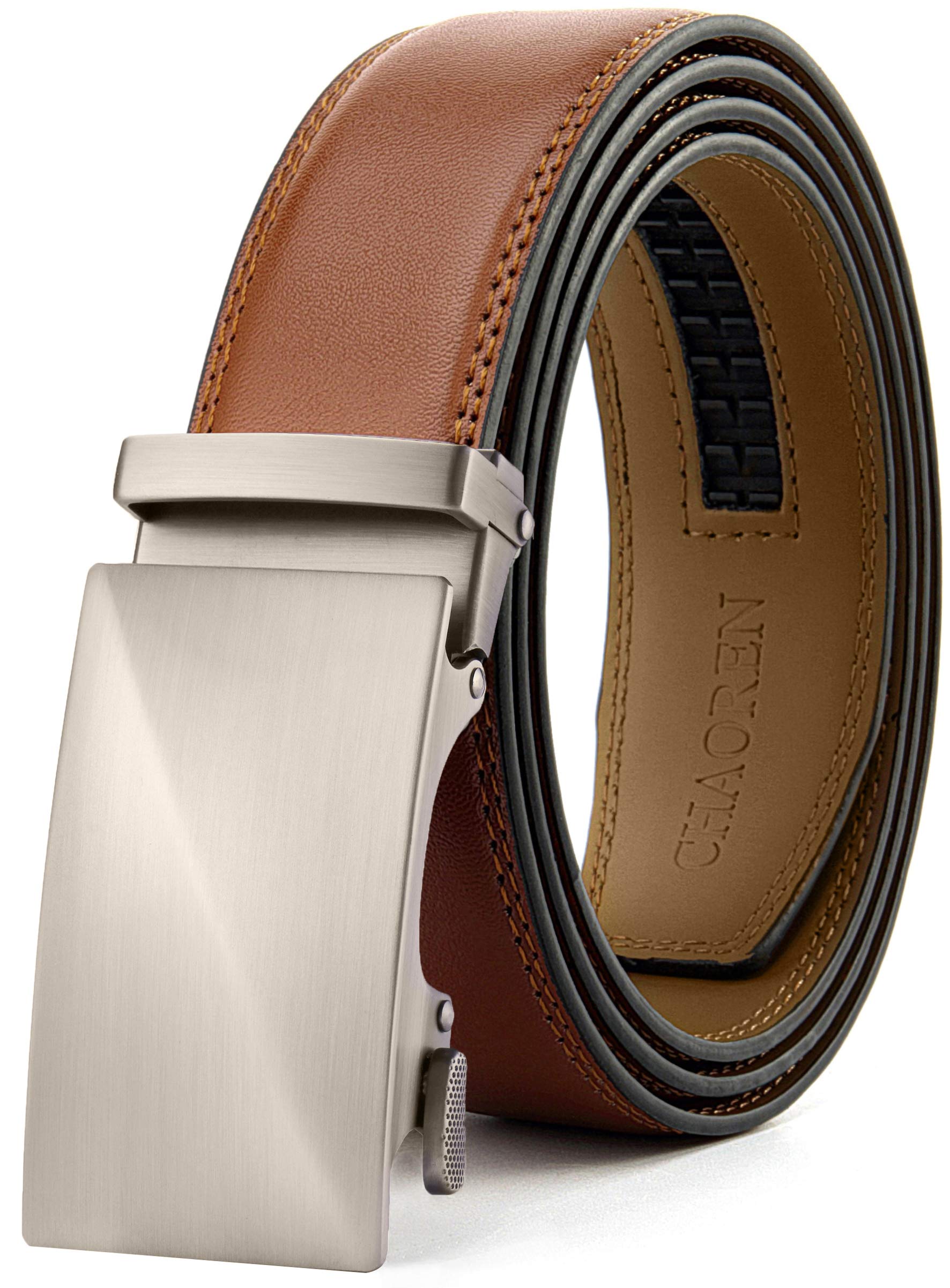 CHAOREN Men's Leather Ratchet Belt - Customizable Fit (35mm) | Smooth Sliding, Precise Micro‑Adjust, Trim to Fit, Dress & Casual Wear, Gift Box