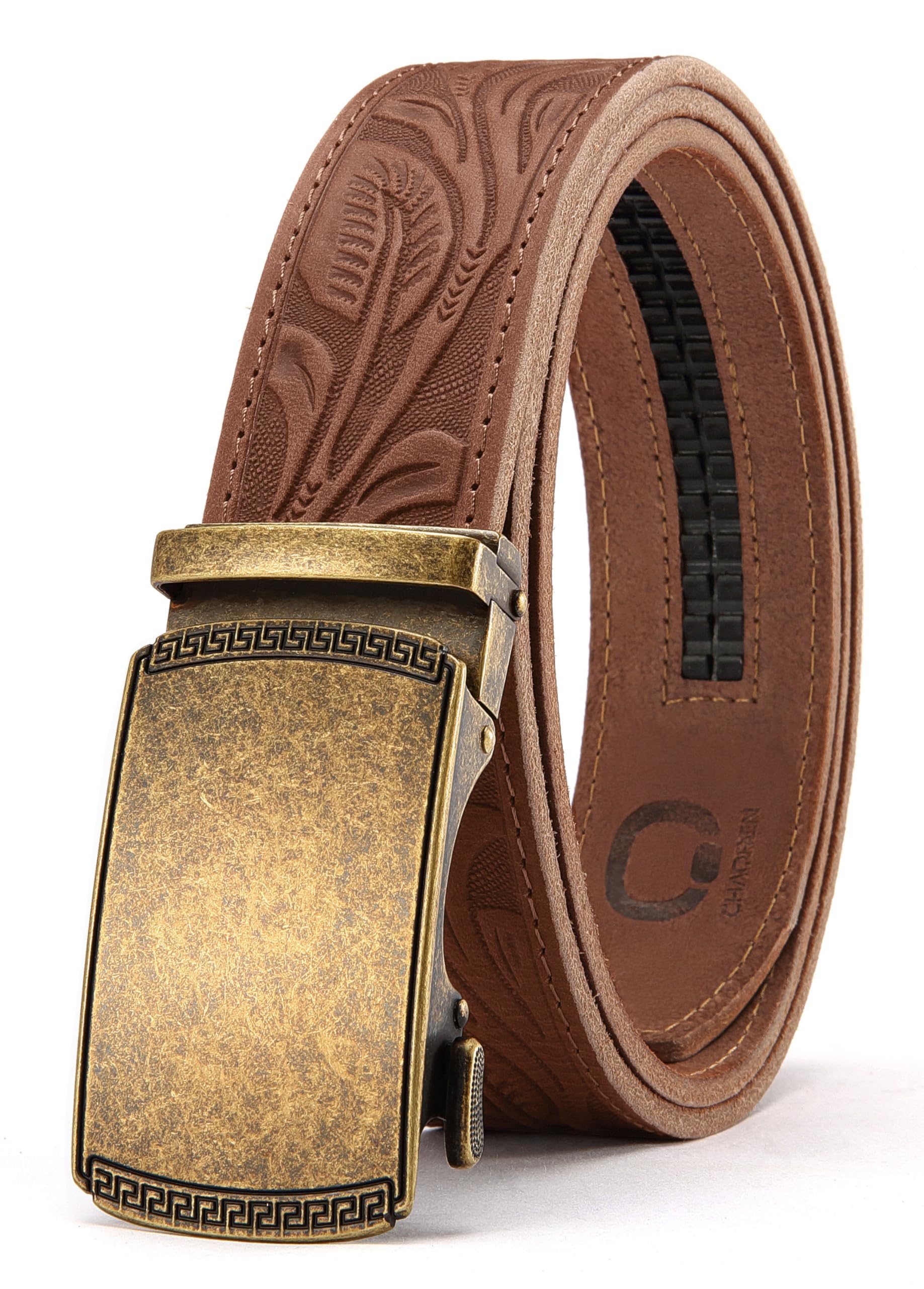 CHAOREN Men's Leather Ratchet Belt - Customizable Fit (35mm) | Smooth Sliding, Precise Micro‑Adjust, Trim to Fit, Dress & Casual Wear, Gift Box
