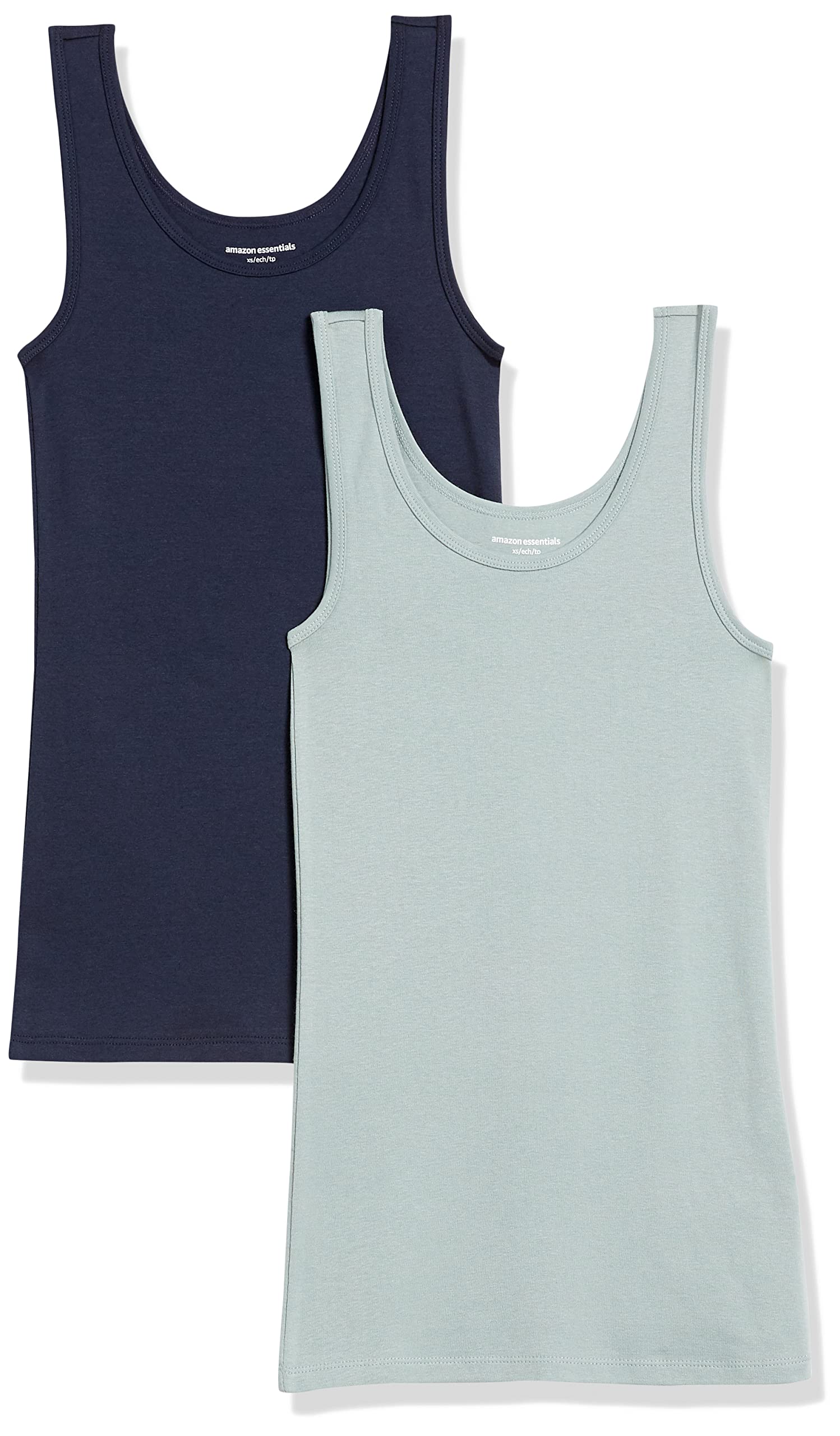 Amazon Essentials Women's Slim-Fit Ribbed Scoop Neck Tank Tops, Pack of 2